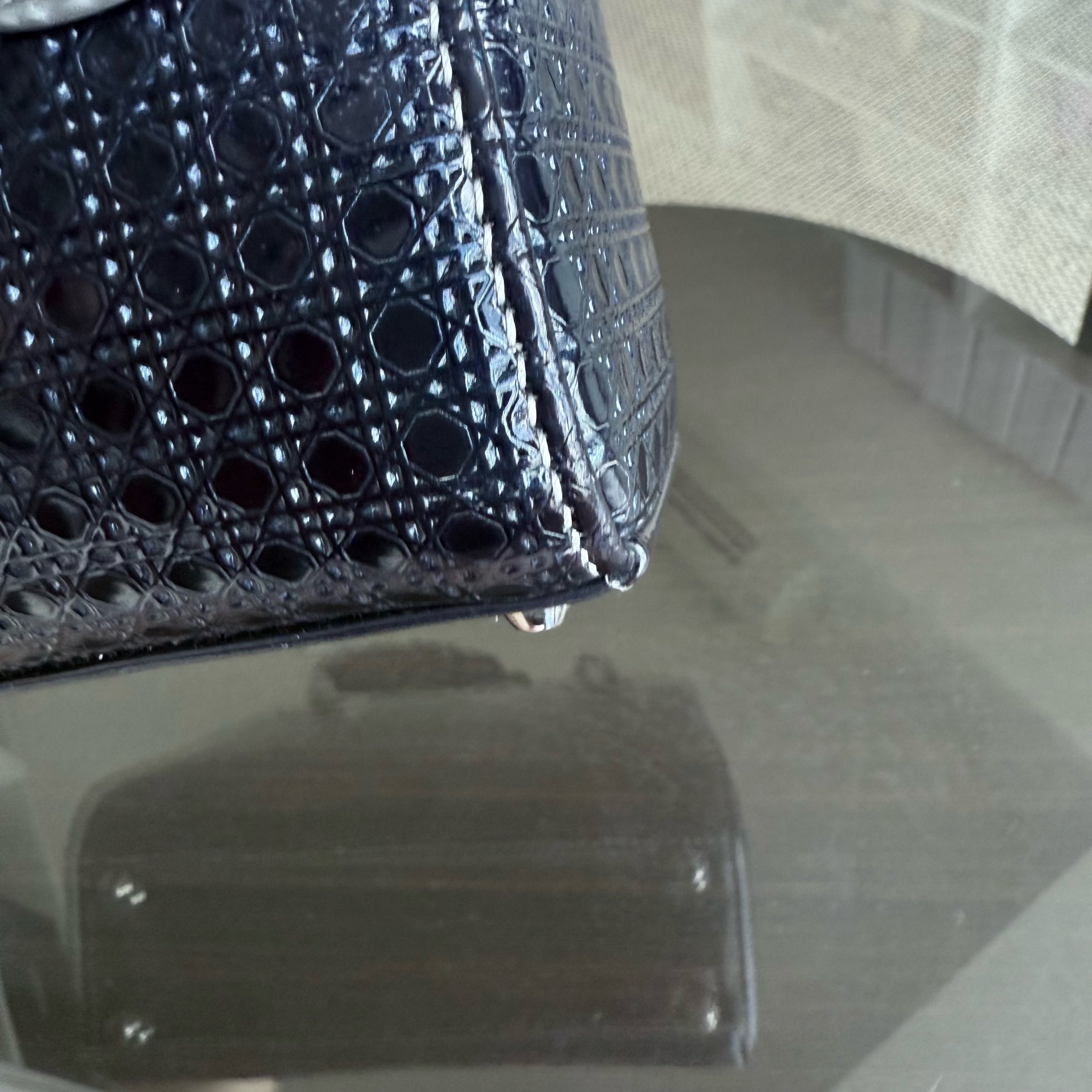 Dior Lady Mini - Micro Cannage Metallic Two-tone Silver Dark Blue Silver Hardware