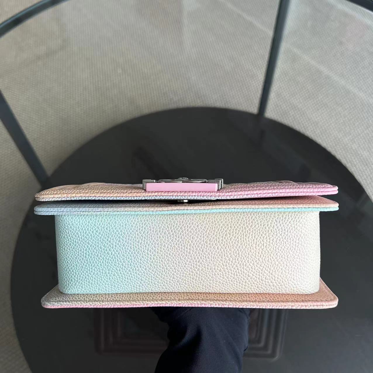 *Unused* Caviar Boy Rainbow Small Quilted Grained Calfskin Multicolor Silver Hardware Series 25