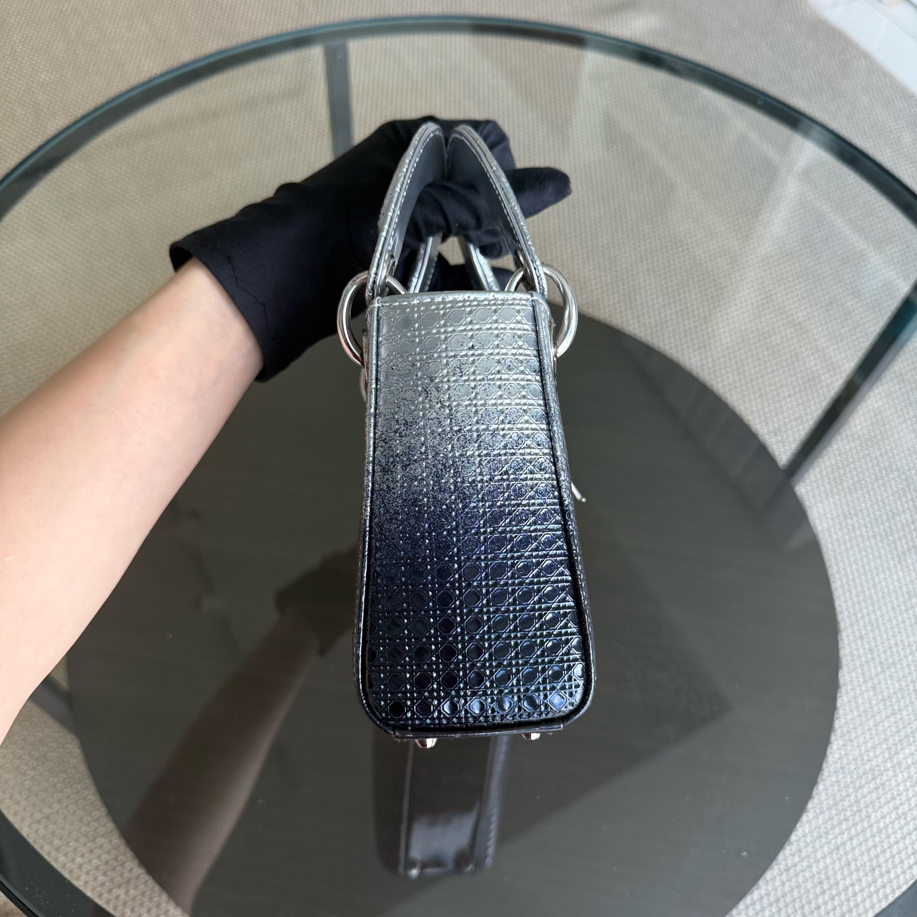 Dior Lady Mini - Micro Cannage Metallic Two-tone Silver Dark Blue Silver Hardware