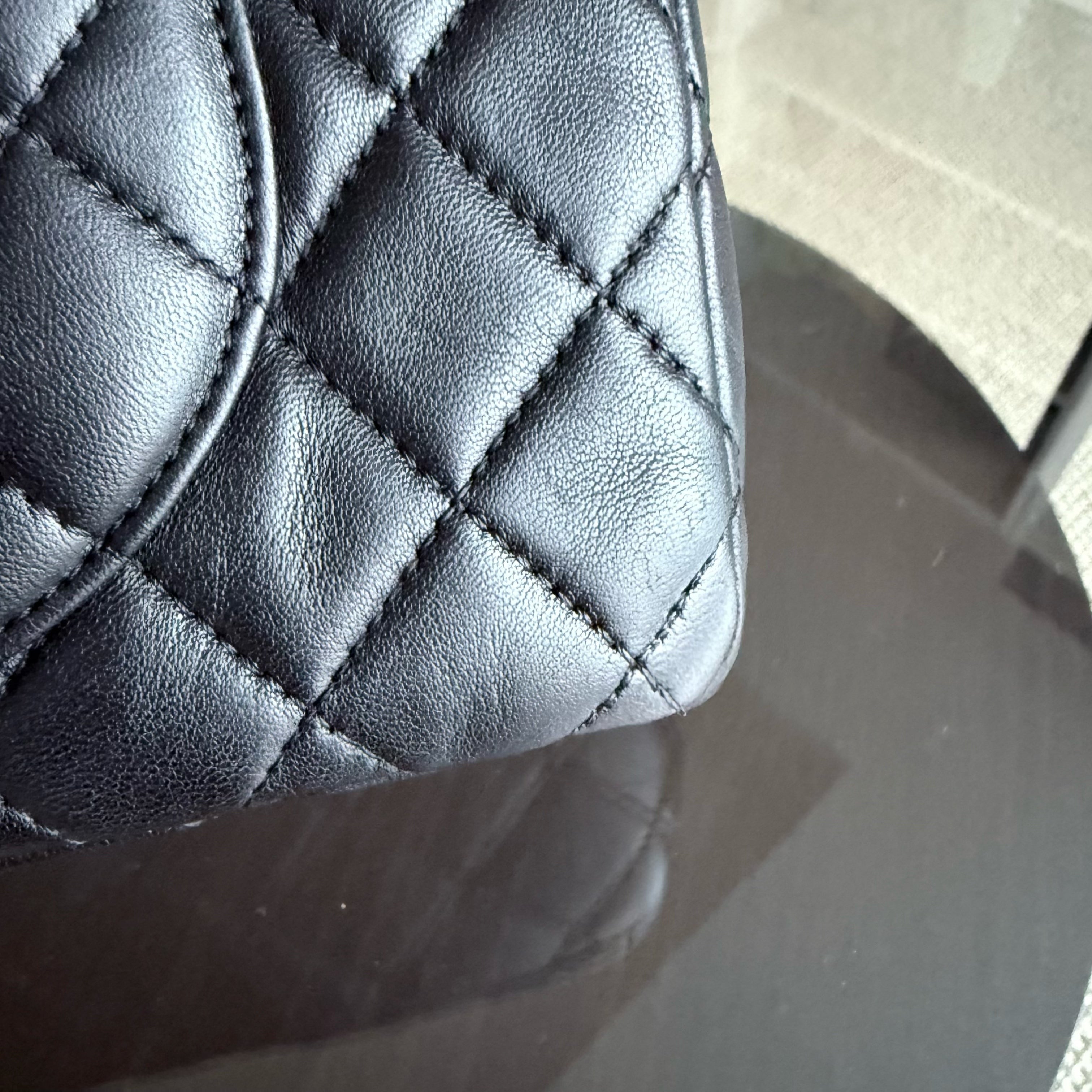 Chanel Tri-fold Seasonal Flap - Quilted Lambskin Black Silver Hardware Series 13
