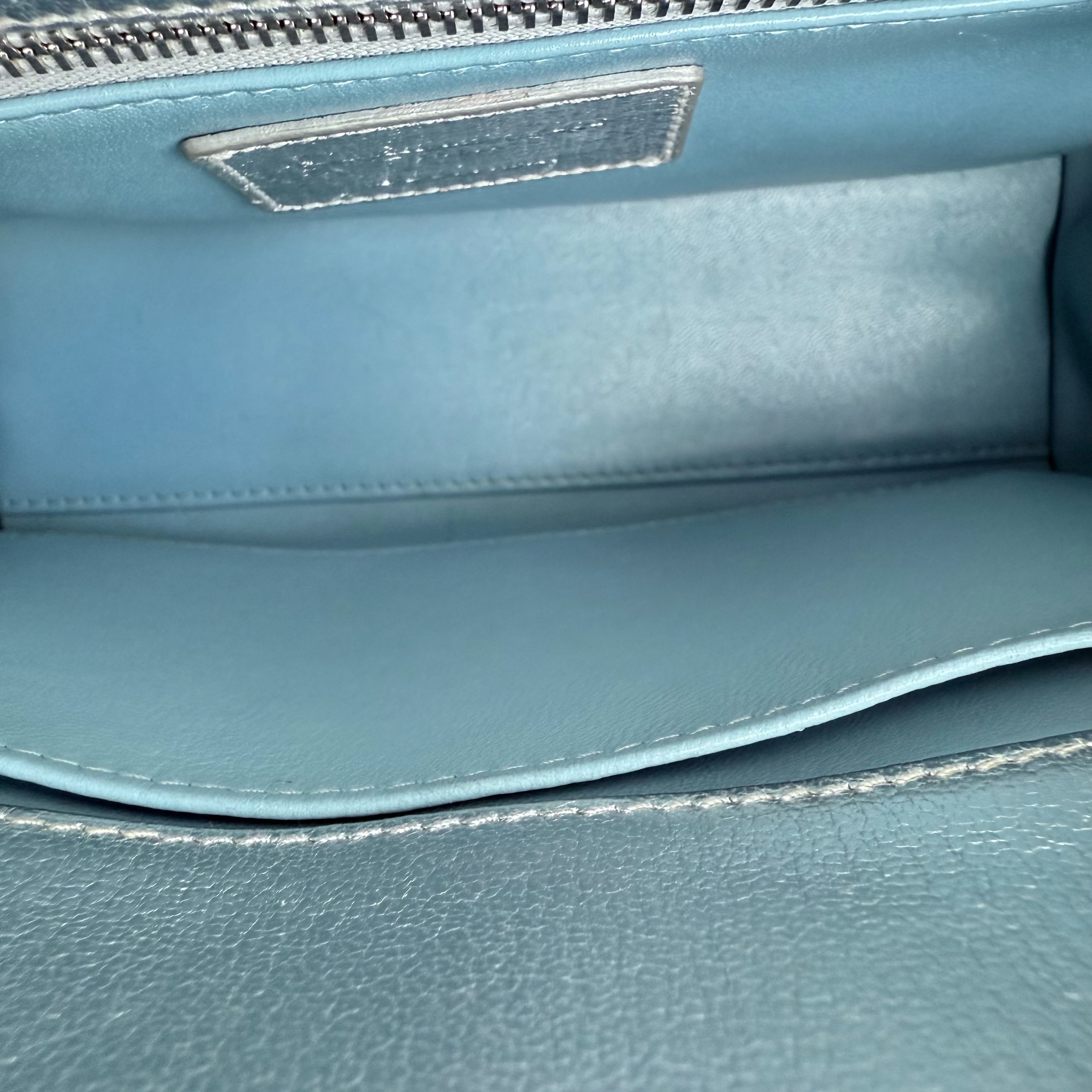 Dior Lady Small - Cannage Metallic Calfskin Silver Silver Hardware