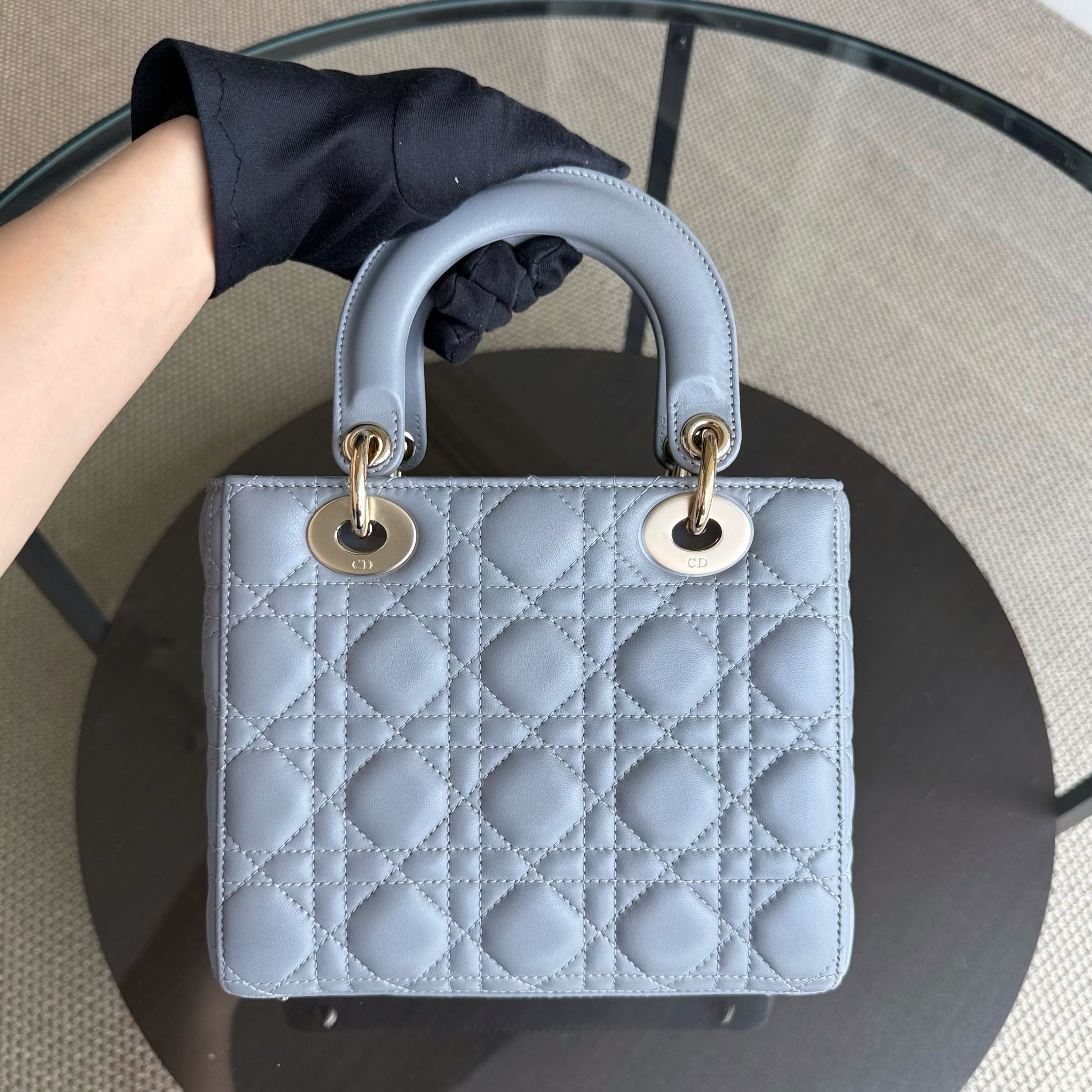 Dior Lady Flap ABC Small - Cannage Lambskin Grey Gray Gold Hardware MyABC