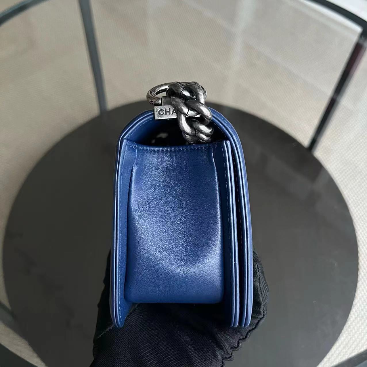 Chanel Boy Small - Quilted Lambskin Dark Blue Ruthenium Silver Hardware Series 21