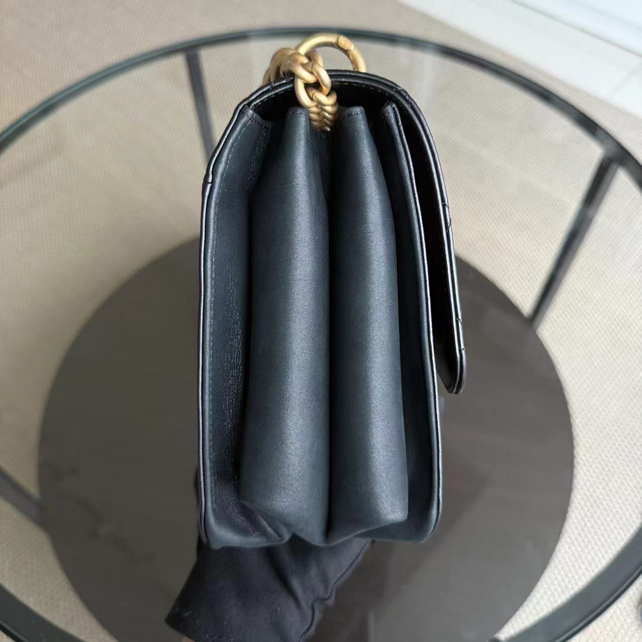 Chanel Seasonal Flap Jumbo - 30CM Glazed Calfskin Quilted Straight Line Black Gold Hardware Series 23