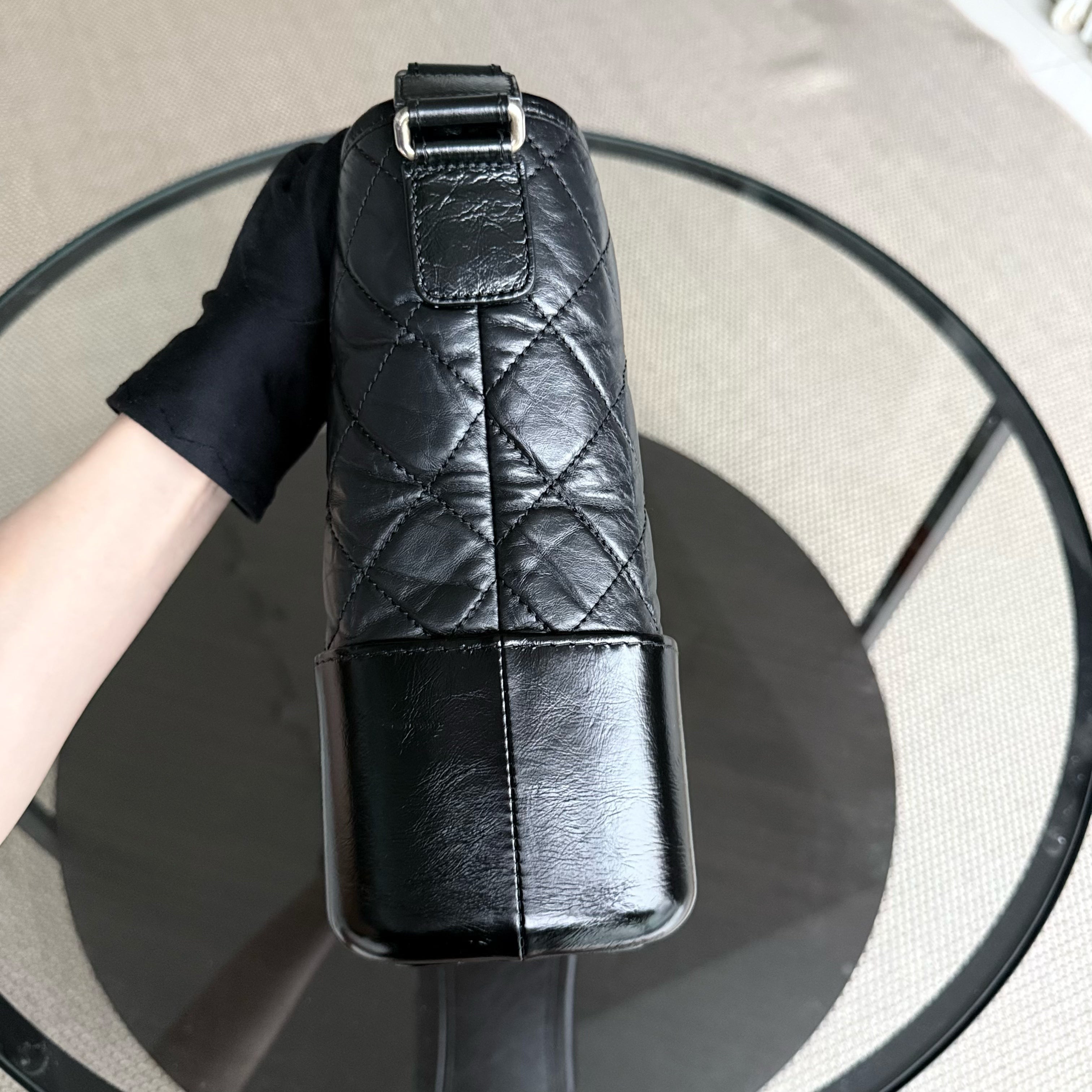 Chanel Gabrielle Medium - Quilted Aged Calfskin Black Two-tone Gold Hardware Series 25