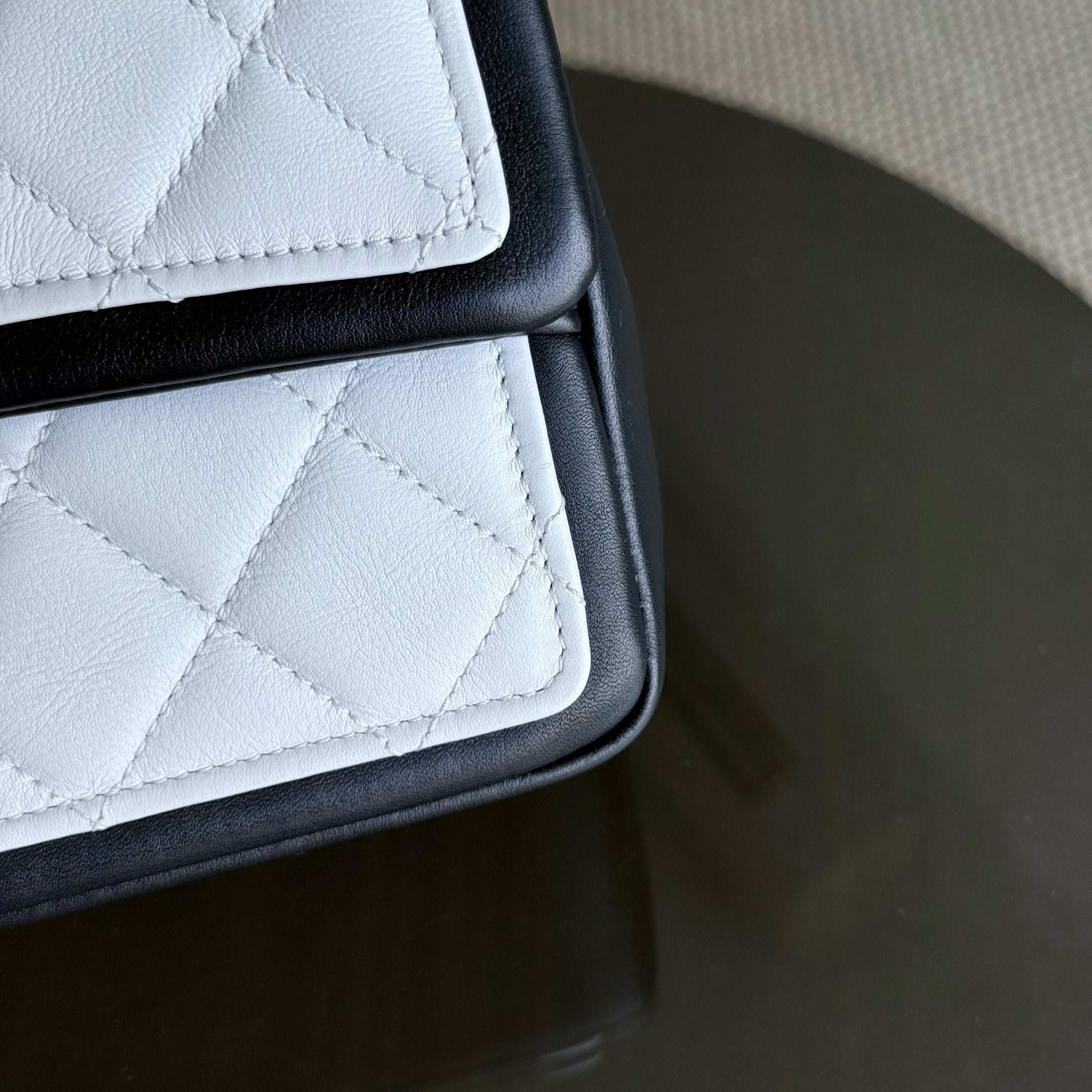 Chanel Seasonal Flap - 25CM Quilted Lambskin Bi-Color White Black Gold Hardware Series 20