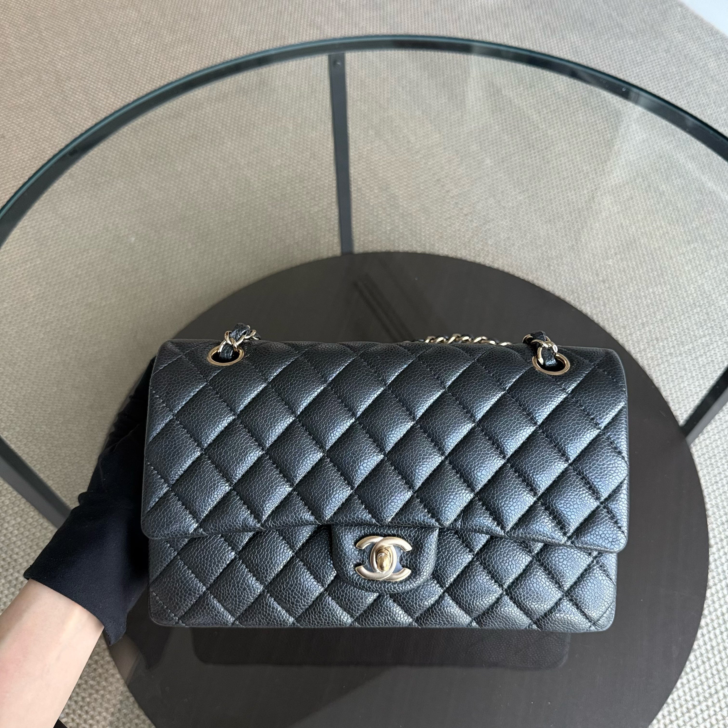 Chanel Classic Flap Medium - Caviar 25CM Quilted Grained Calfskin Charcoal Gold Hardware Series 25