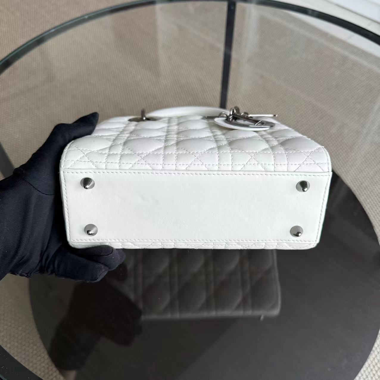 Dior Lady Small ABC MyABC Cannage Lambskin White Silver Hardware Shoulder Bag