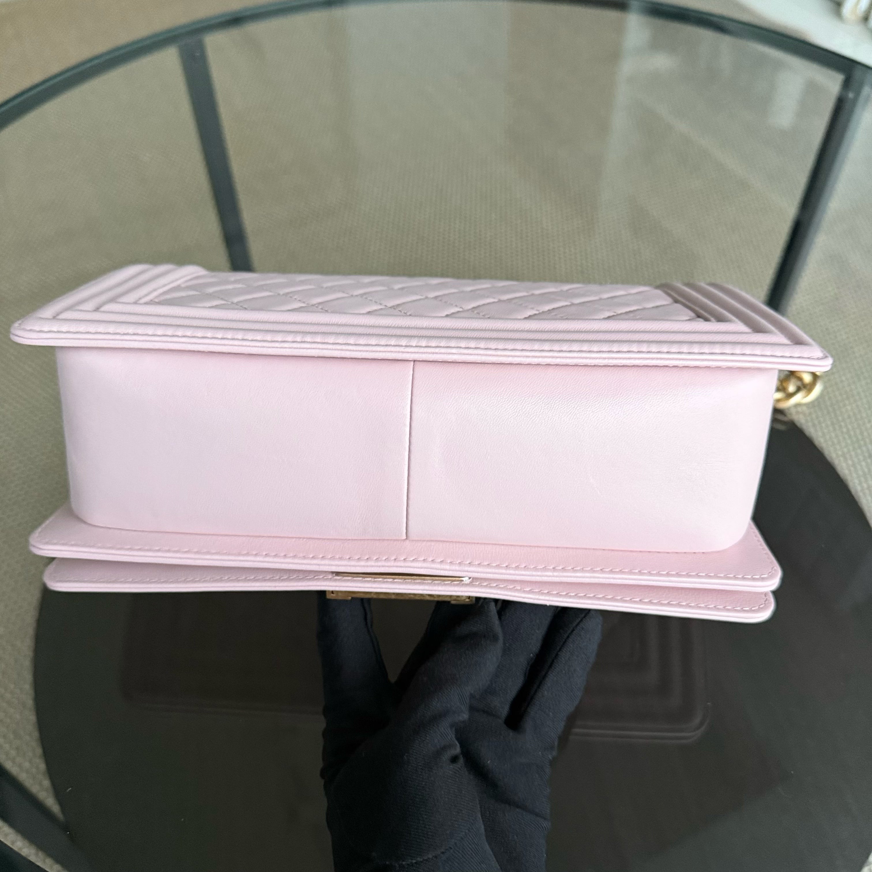 Chanel Boy Medium - 25CM Quilted Lambskin Sakura Light Pink Gold Hardware Series 24