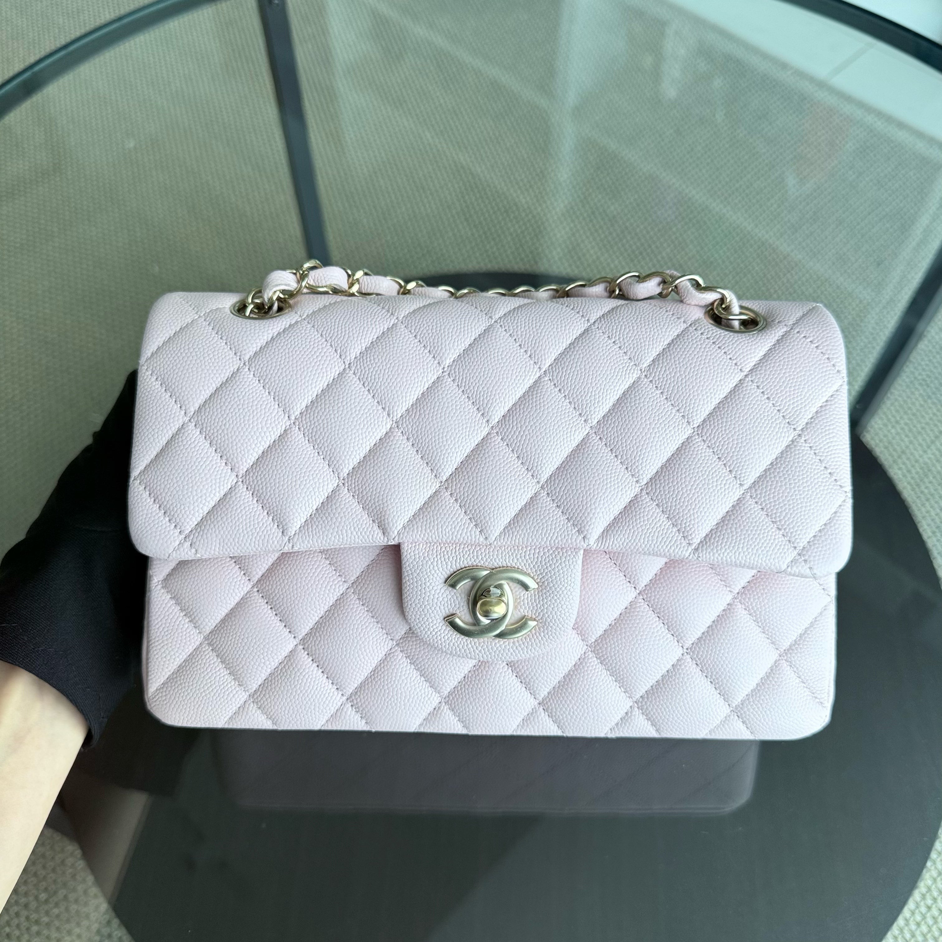 Chanel Classic Flap Small - Caviar 23CM Quilted Light Sakura Pink Gold Hardware Microchip