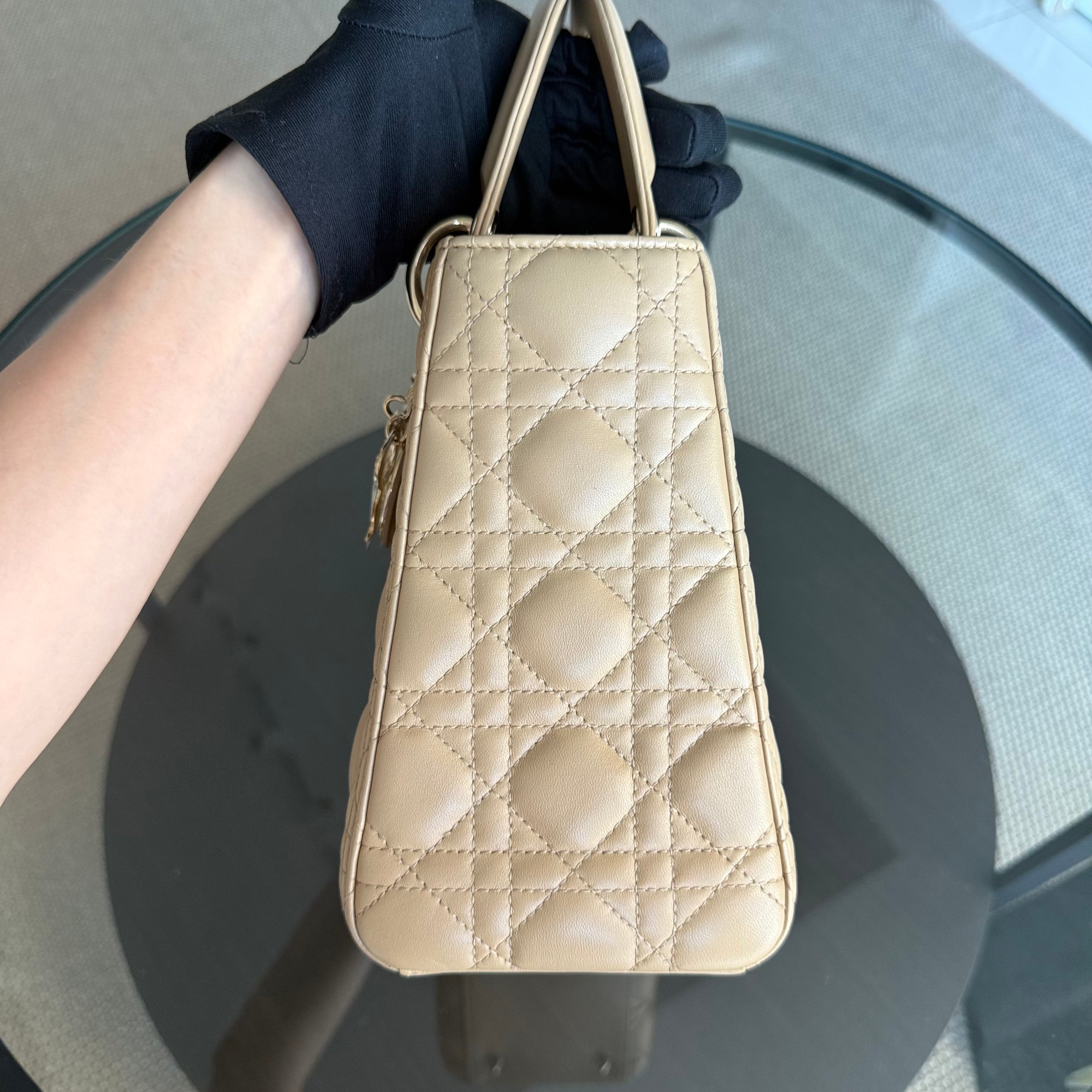 Dior Lady Medium - Cannage Lambskin Beige Gold Hardware