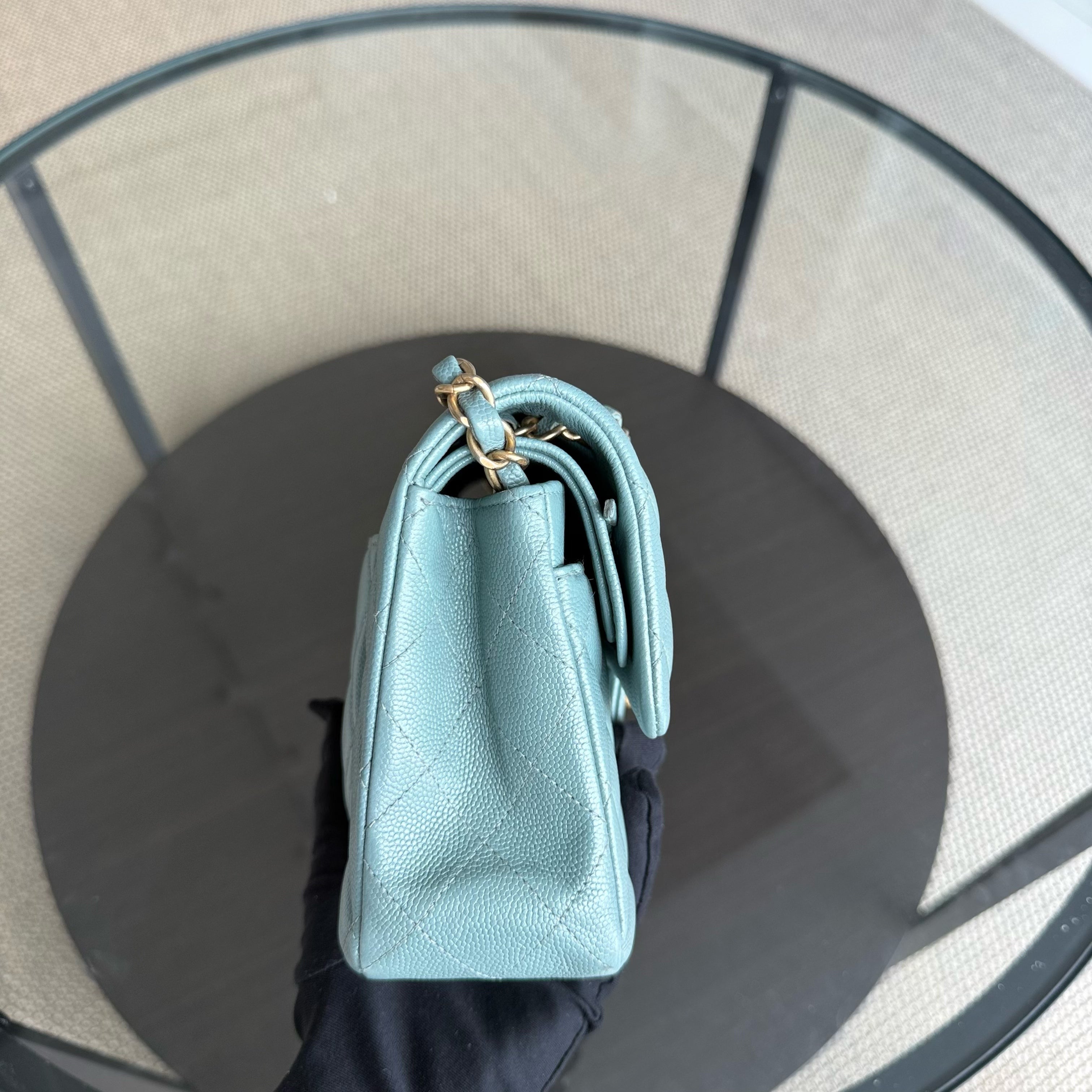 Chanel Classic Flap Small - Caviar 23CM Quilted Light Baby Blue Gold Hardware Series 25