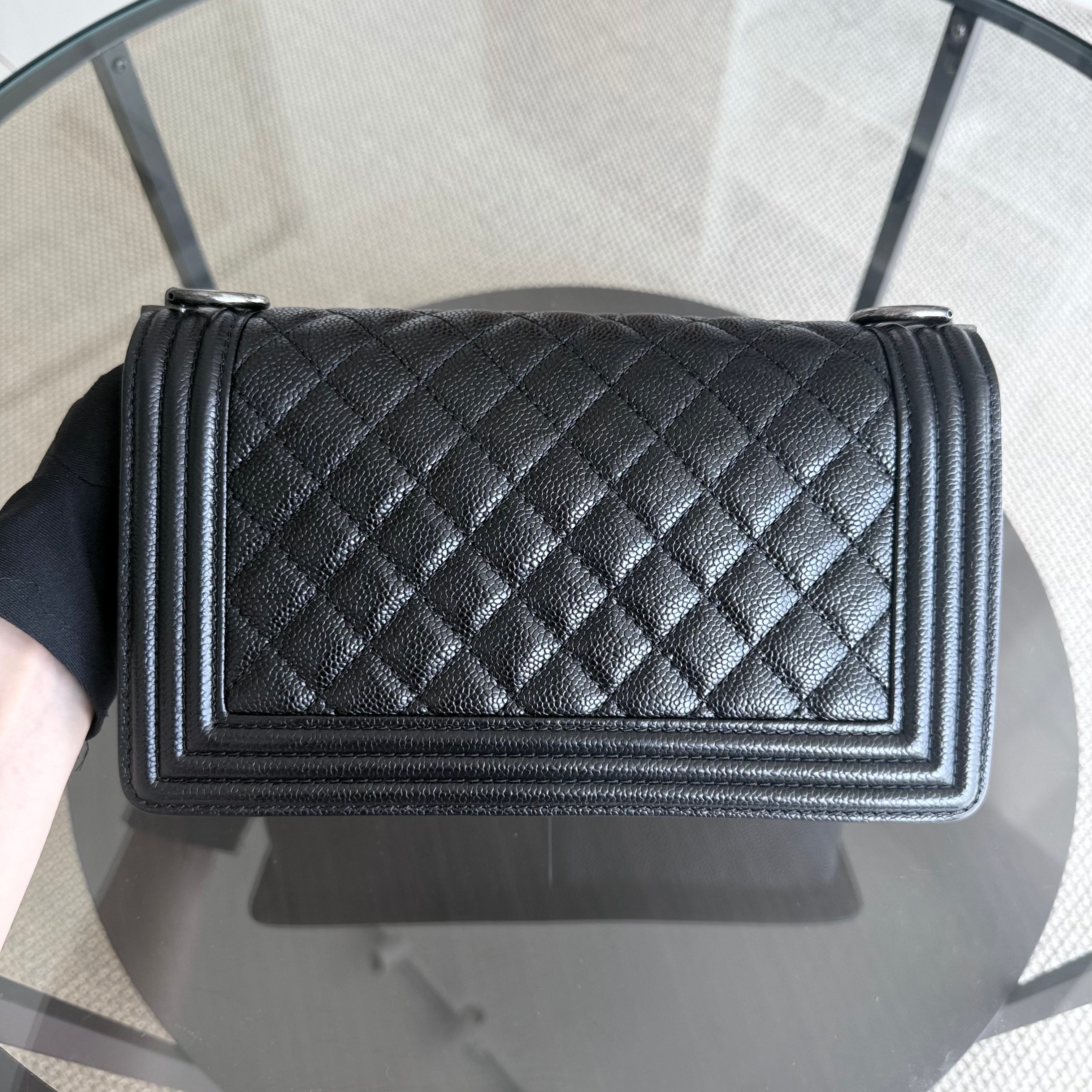 Chanel Boy Medium - Caviar 25CM Quilted Black Ruthenium Silver Hardware Series 20