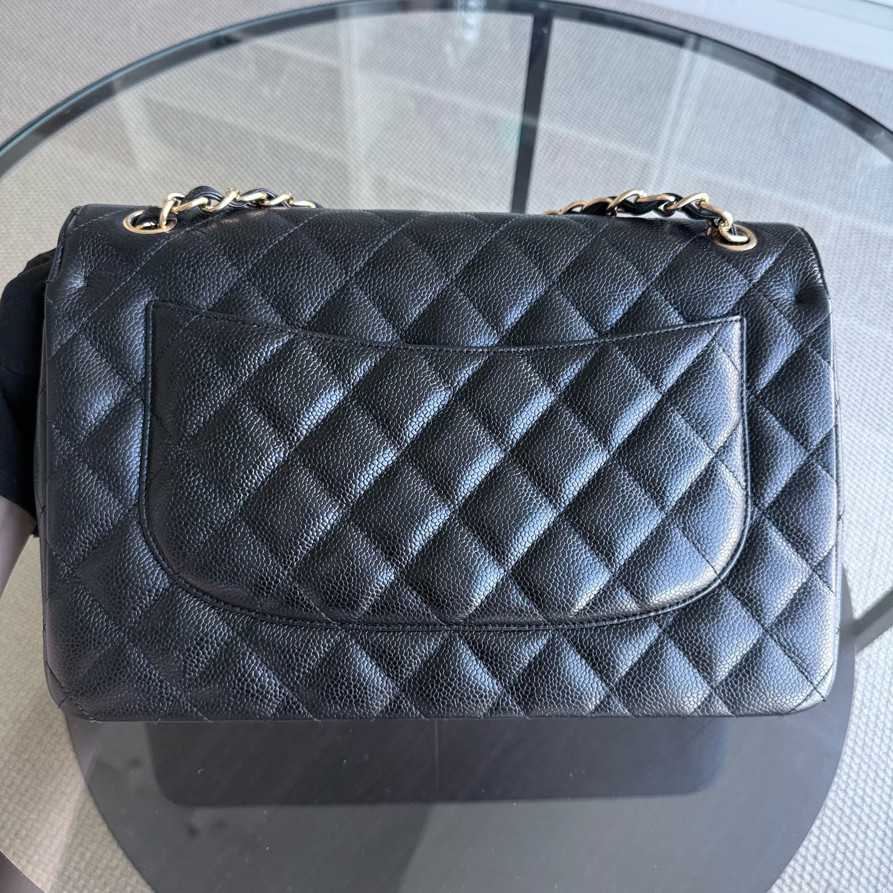 Chanel Classic Flap Jumbo - Caviar Double Flap 30CM Quilted Black Gold Hardware Series 14