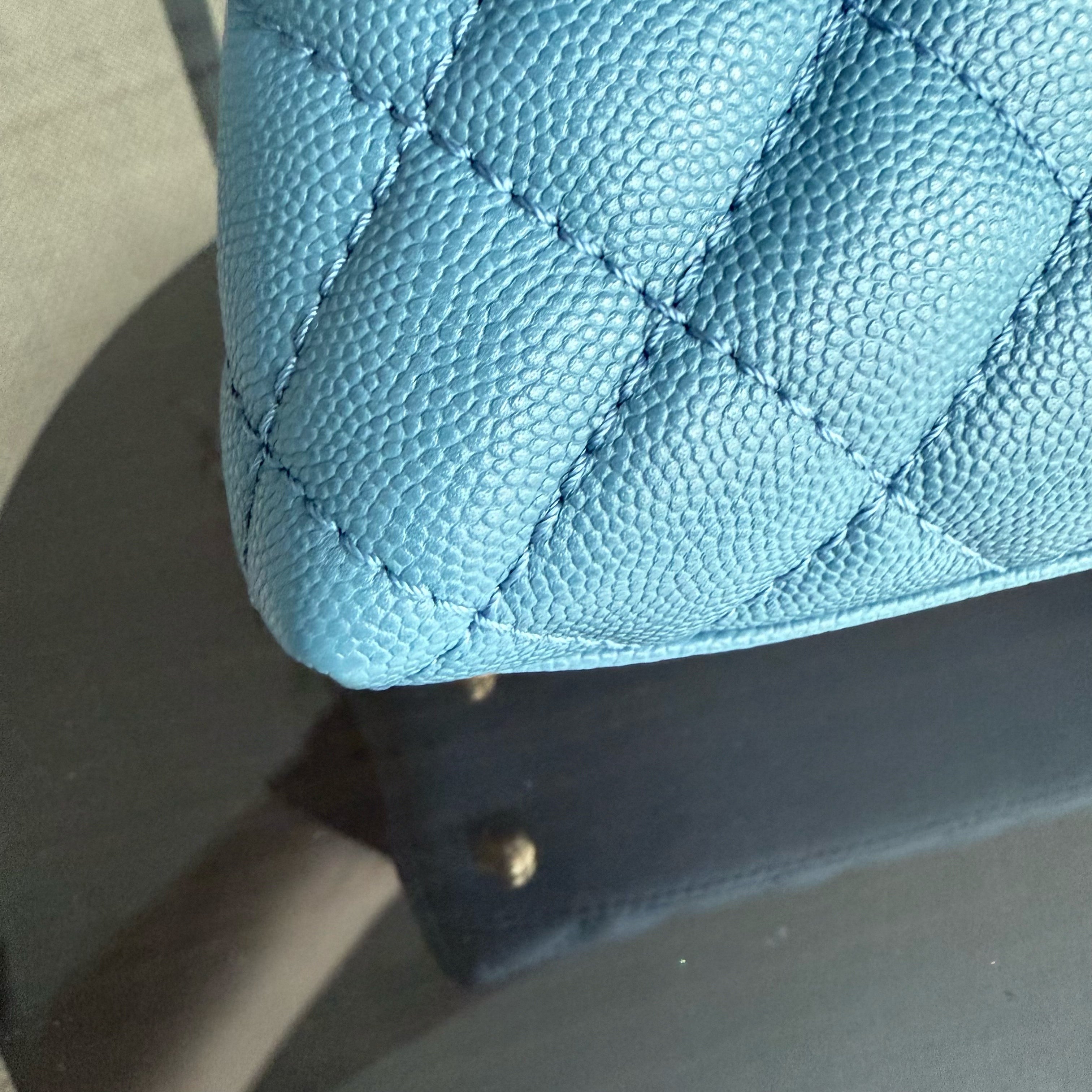 Chanel Coco Handle Small - Caviar 25CM Quilted Blue Gold Hardware Series 25