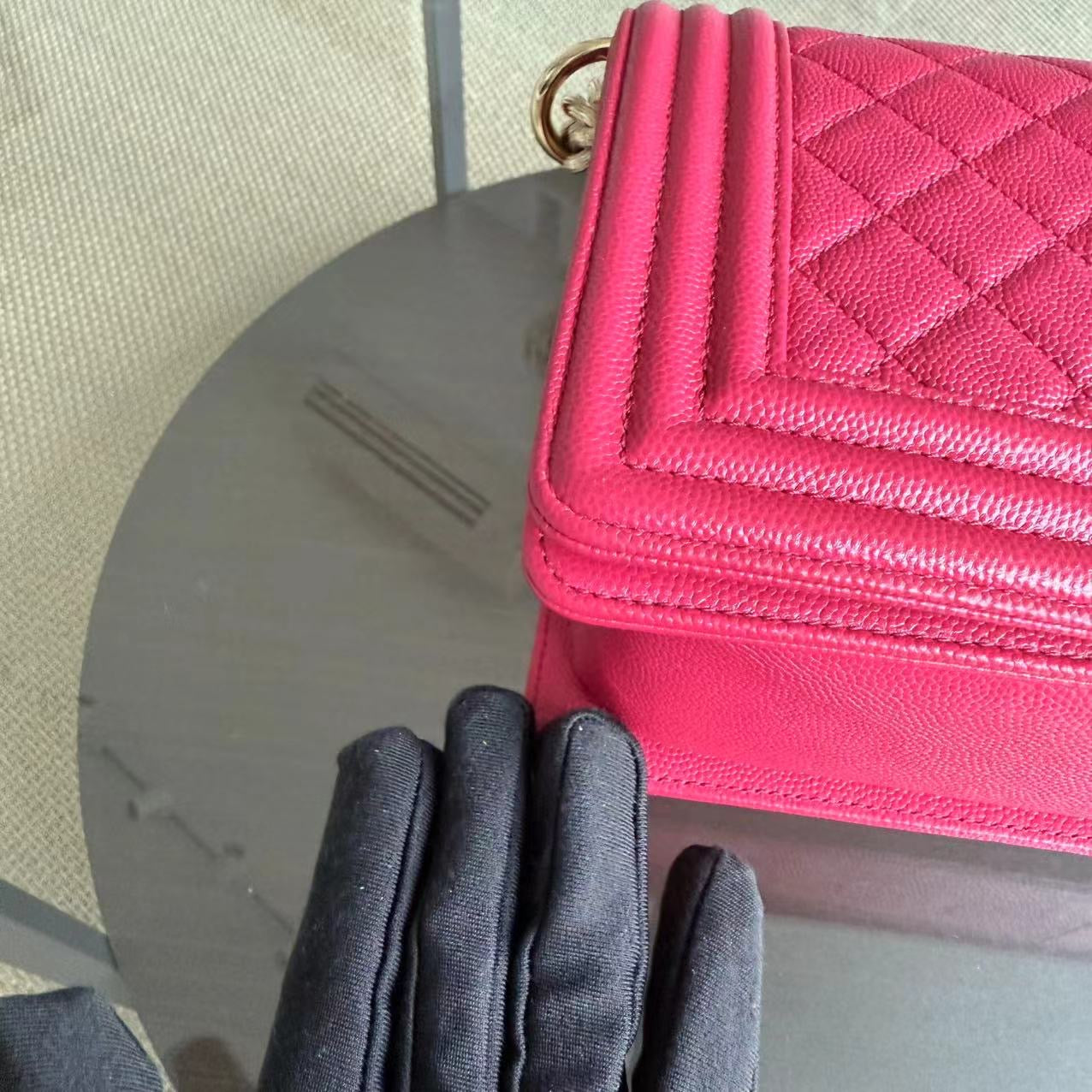 Chanel Boy Medium - Caviar 25CM Quilted Grained Calfskin Hot Pink Gold Hardware Series 23