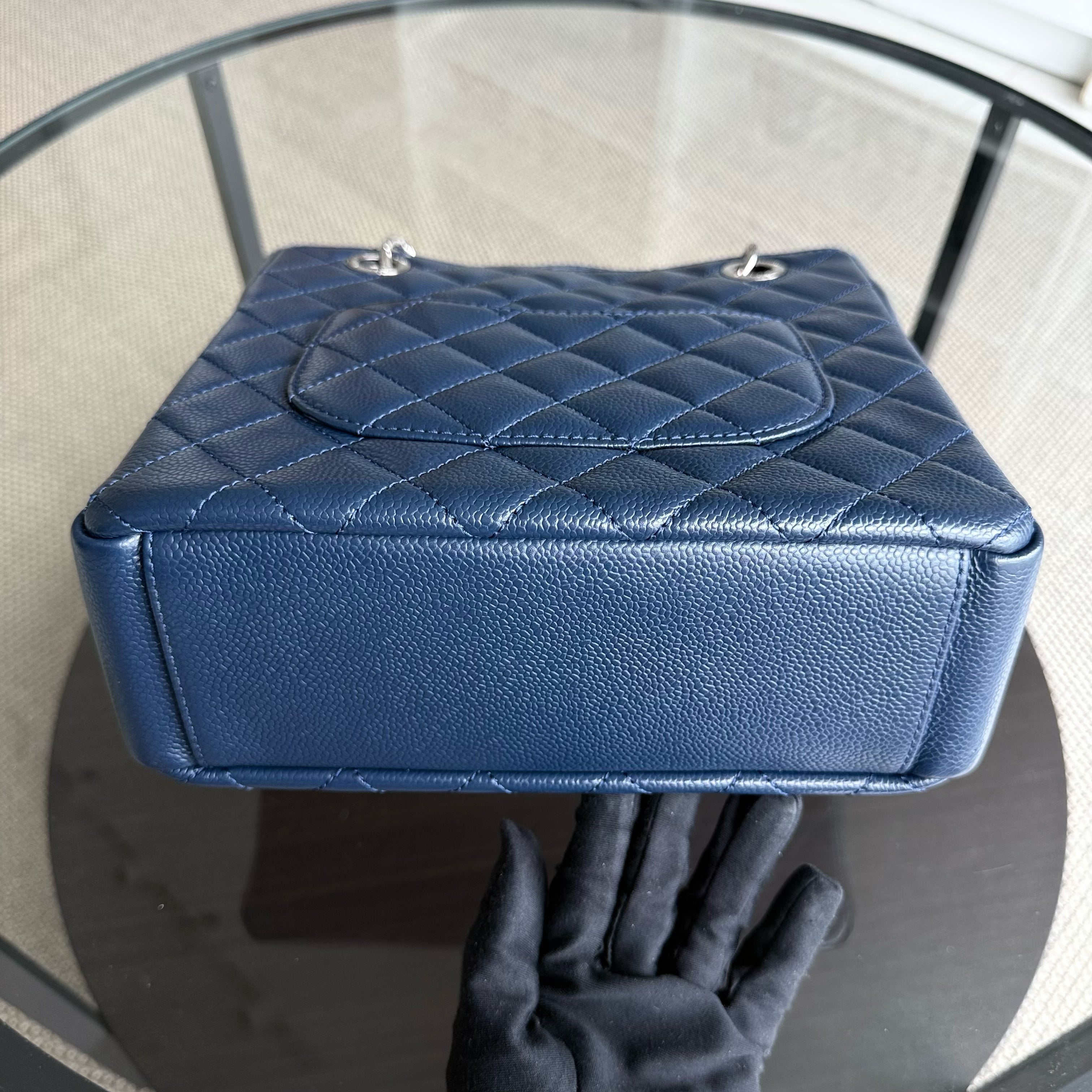 Chanel PST Petite Shopping Tote - Caviar 24CM Quilted Dark Blue Silver Hardware Series 15