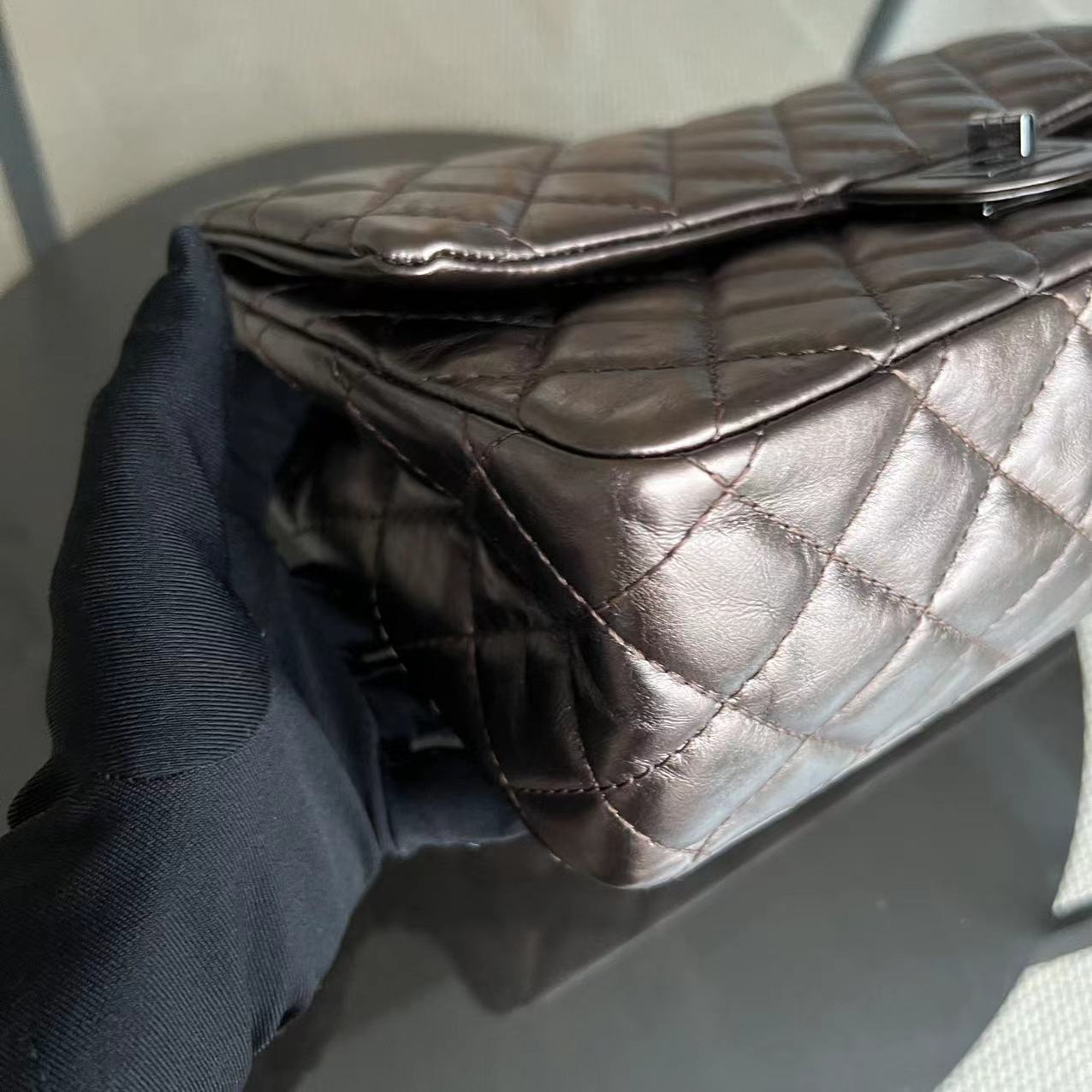 Chanel 2.55 Reissue 226 28CM Quilted Calfskin Metallic Bronze Silver Hardware Series 12