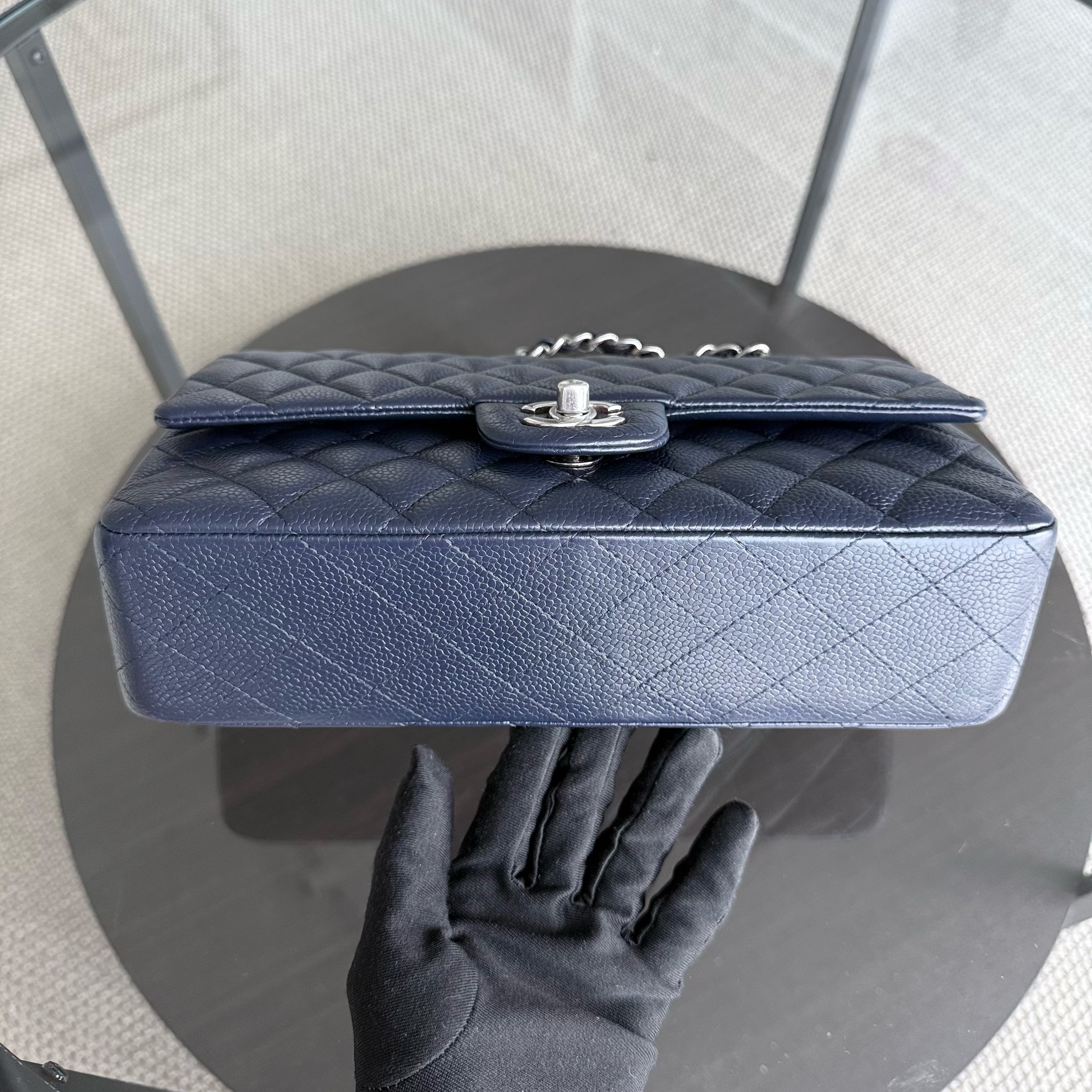 Chanel Classic Flap Medium - Caviar 25CM Quilted Dark Blue Silver Hardware Series 19