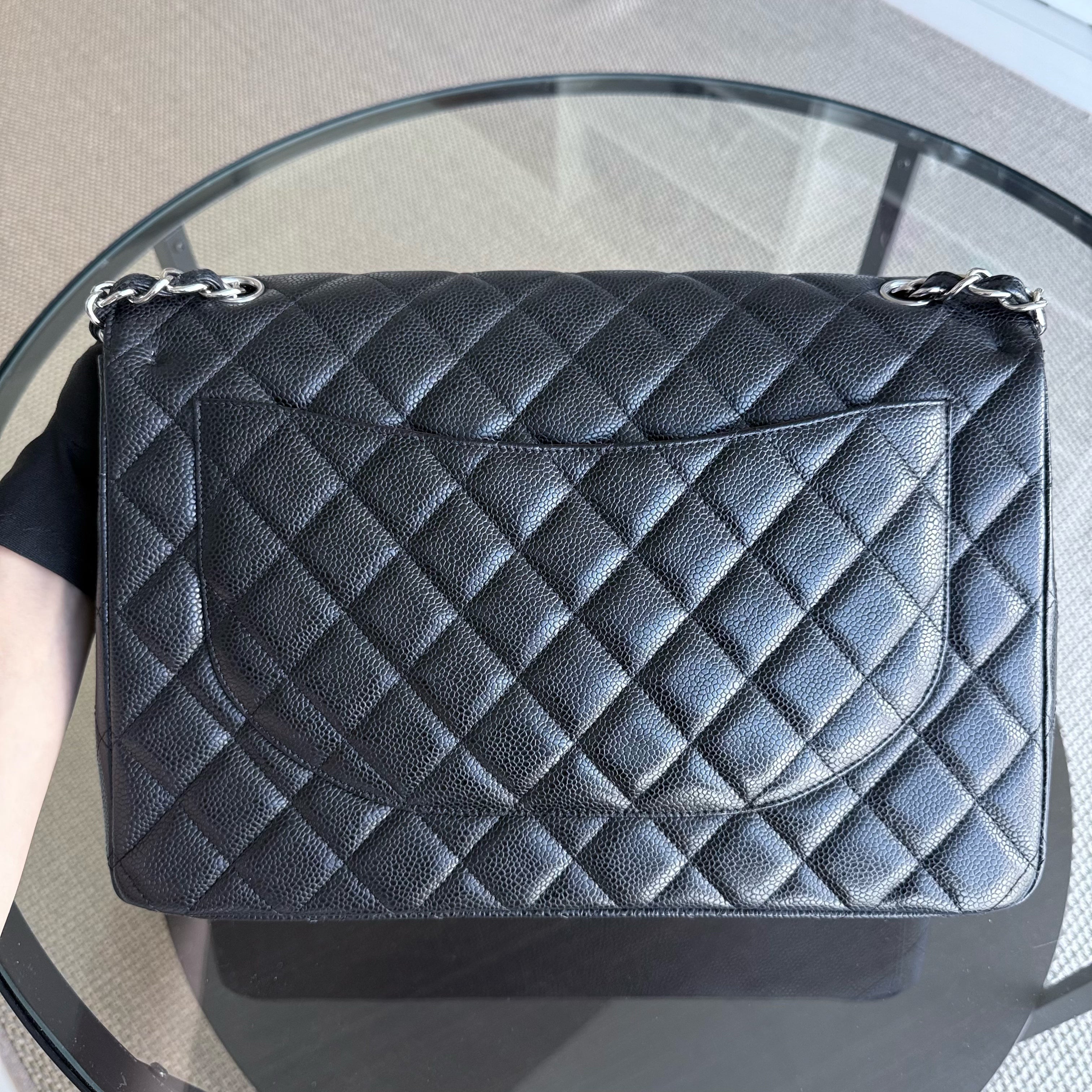 Chanel Classic Flap Maxi - Caviar Double Flap 33CM Quilted Black Silver Hardware Series 15