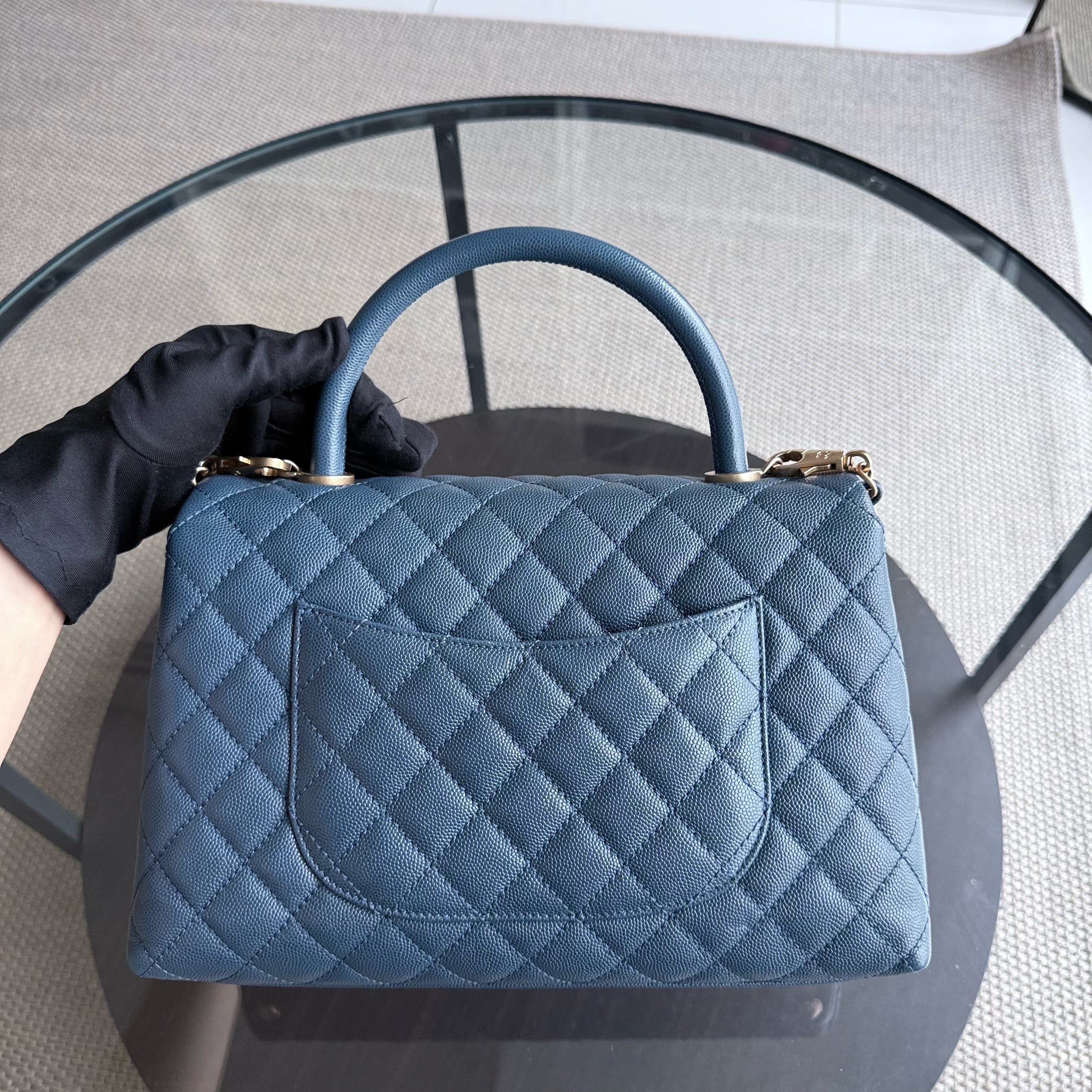 Chanel Coco Handle Medium - Caviar Quilted Blue Grained Calfskin Gold Hardware Series 24