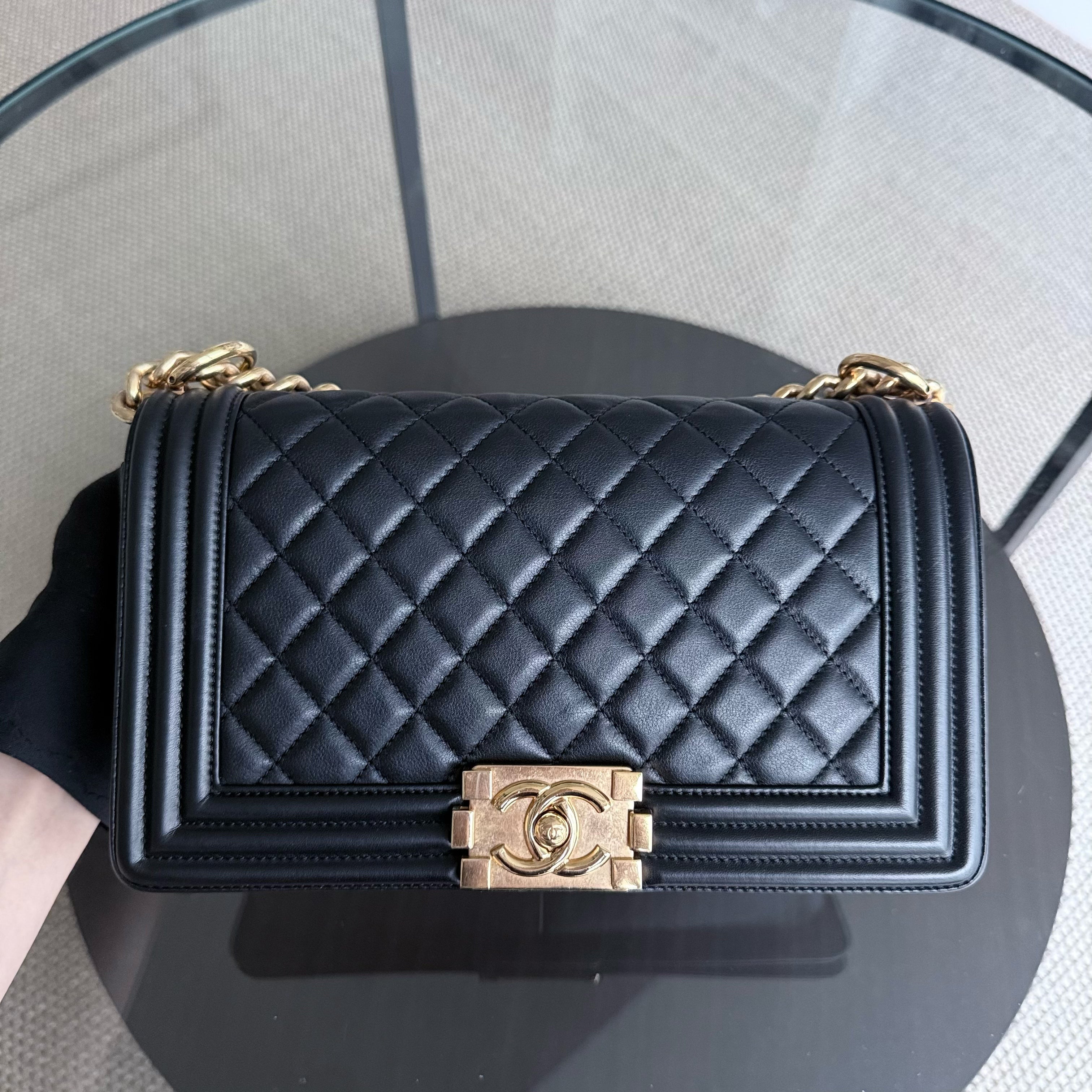 Chanel Boy Medium - 25CM Quilted Calfskin Black Gold Hardware Series 20