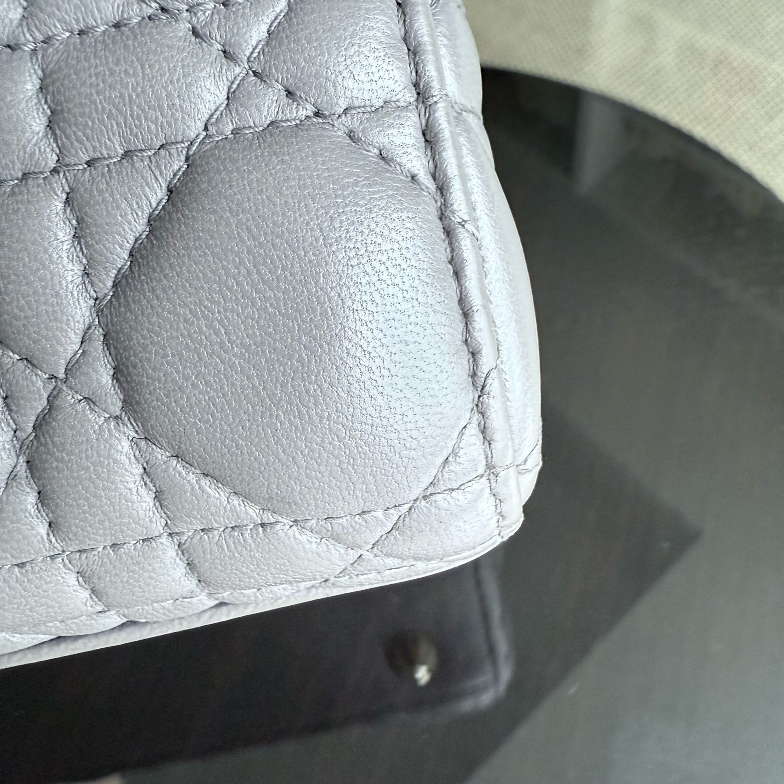 Dior Lady Small - Cannage Lambskin Grey Gray Gold Hardware