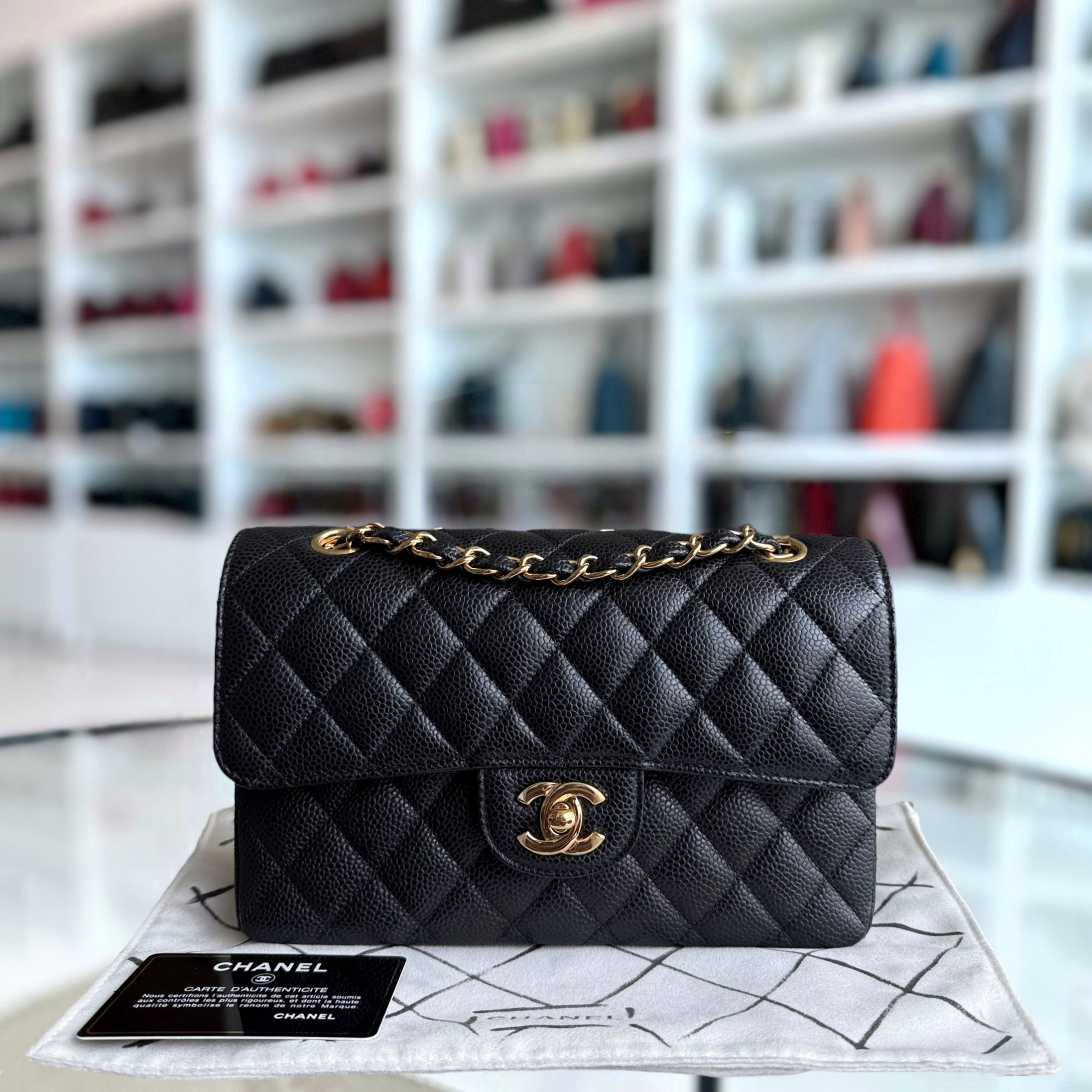 Chanel Classic Flap Small - Caviar 23CM Quilted Black Gold Hardware Series 30