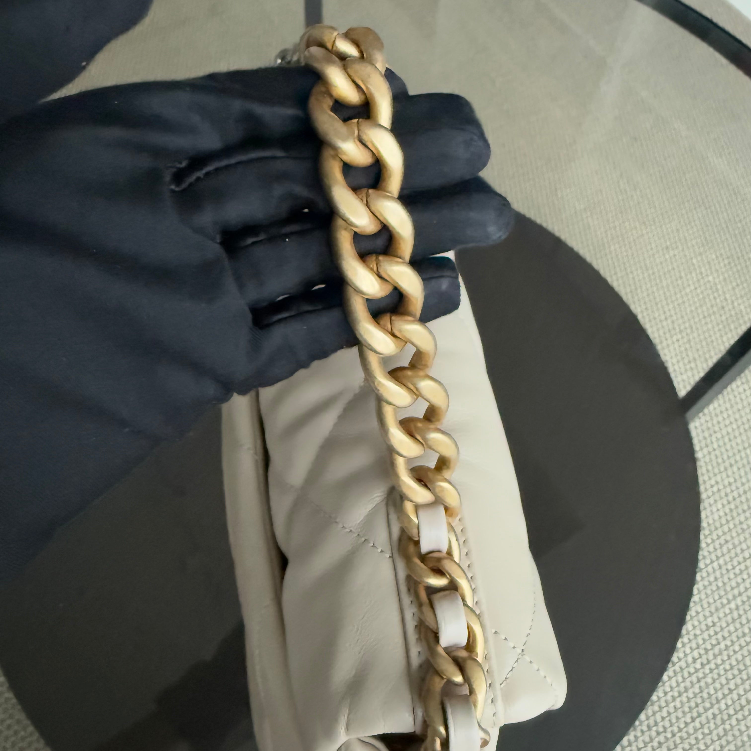 Chanel 19 Bag Small- C19 Quilted Goatskin Light Beige Cream Two-tone Hardware Series 30