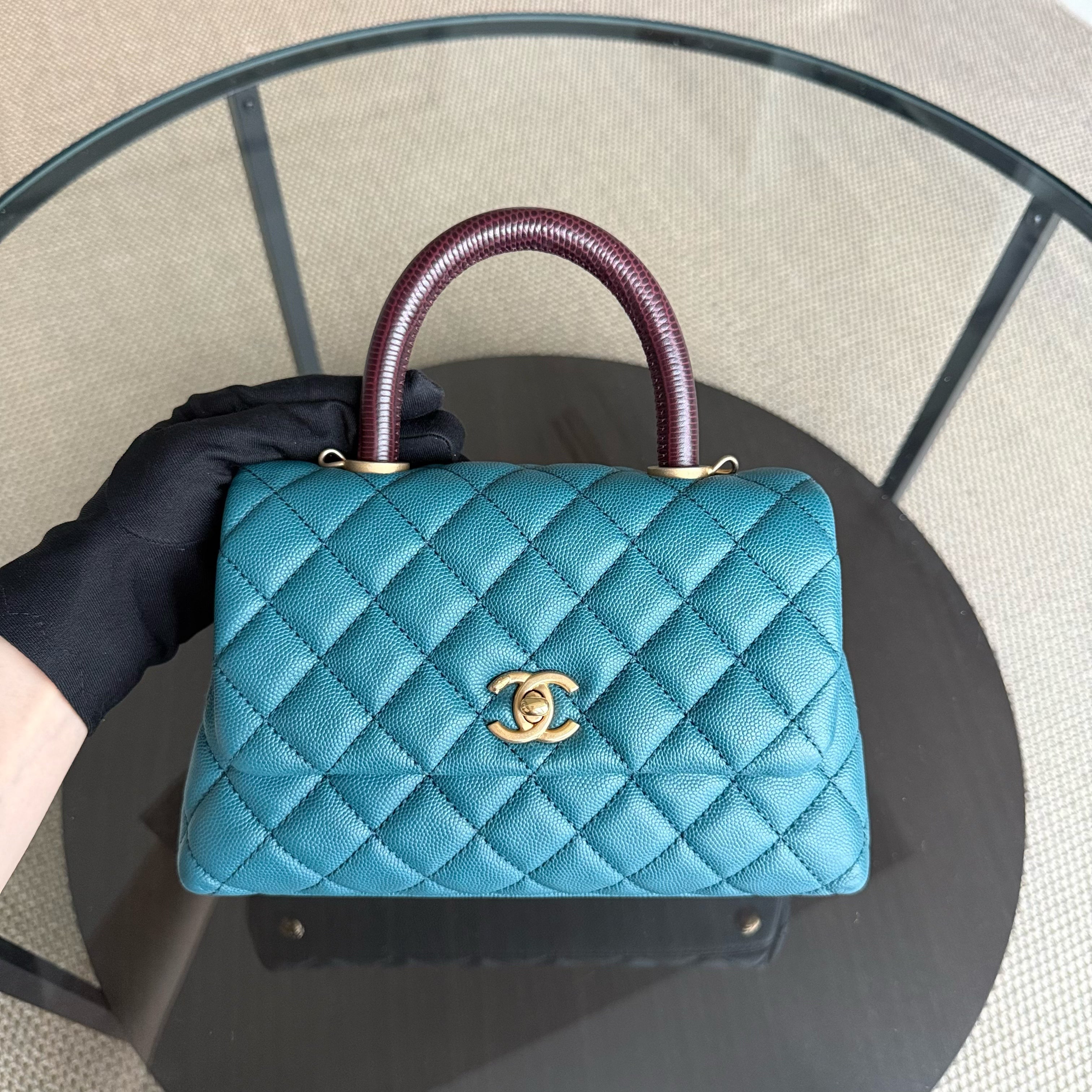 Chanel Coco Handle Small - Caviar Quilted Blue Gold Hardware Series 28