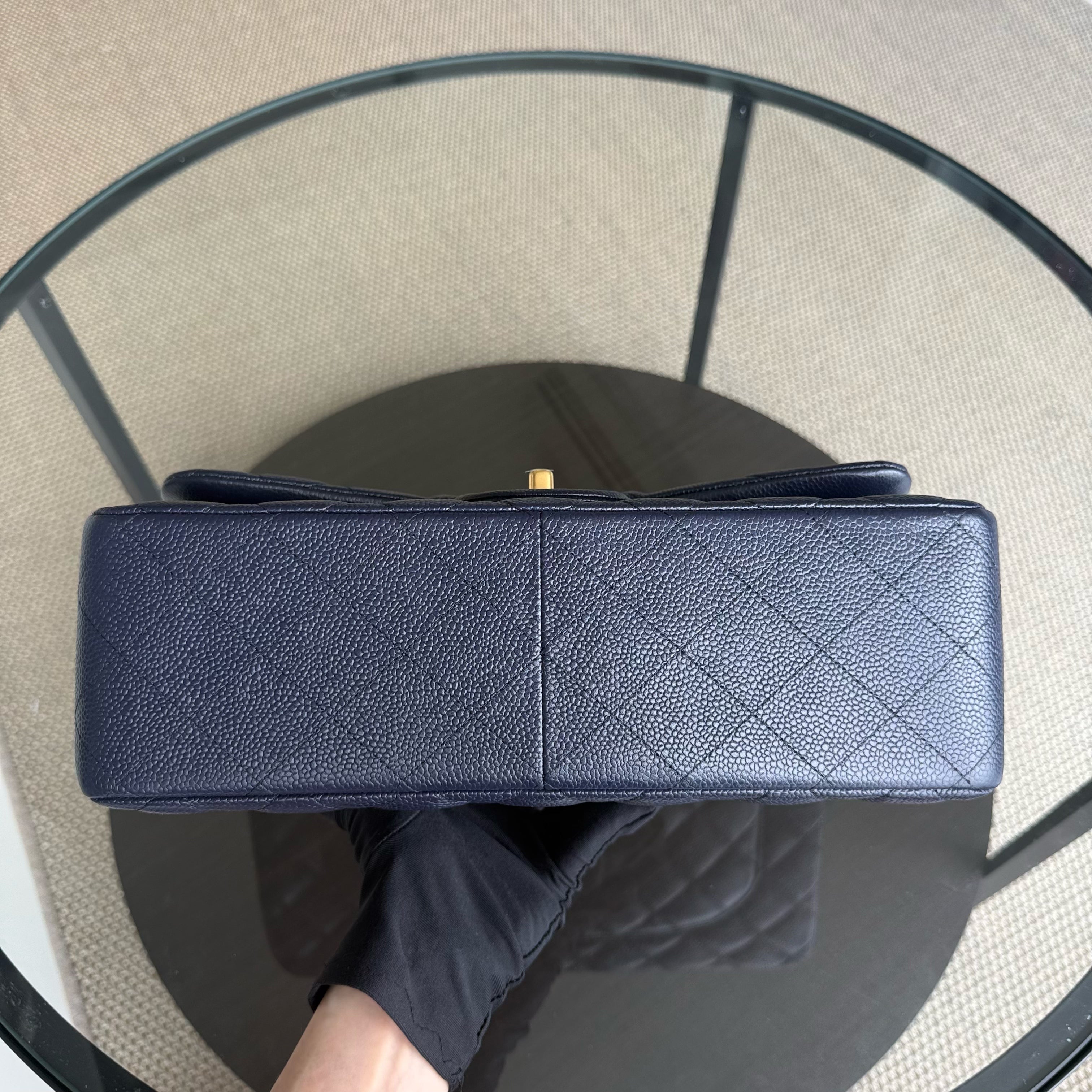 Chanel Classic Flap Jumbo - Caviar Double Flap 30CM Quilted Dark Blue Gold Hardware Series 21