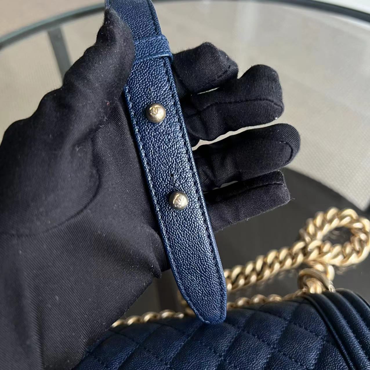 Chanel Boy Small - Caviar Quilted Grained Calfskin Dark Blue Golden Hardware Series 26