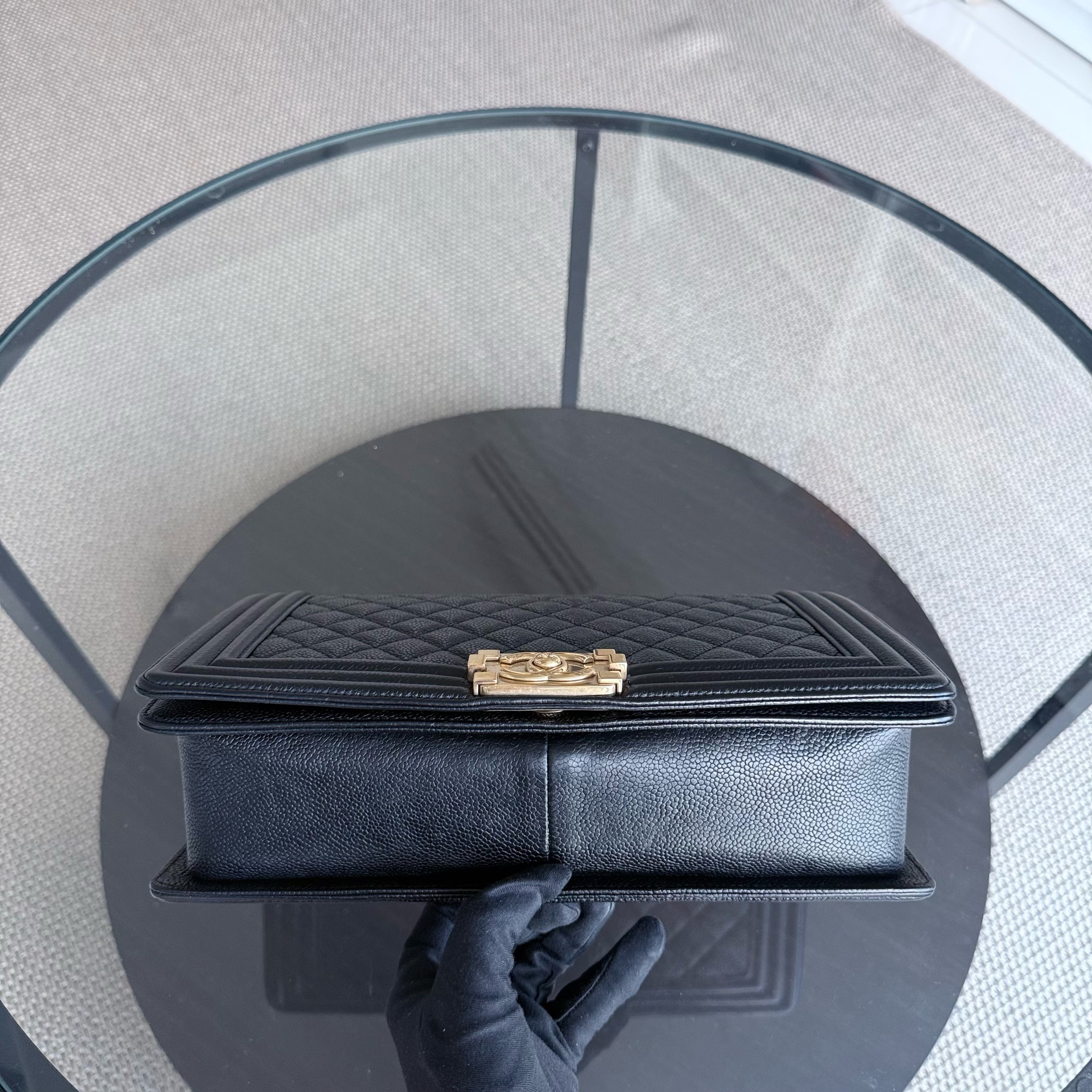Chanel Boy New Medium - Caviar 28CM Quilted Black Gold Hardware Series 23