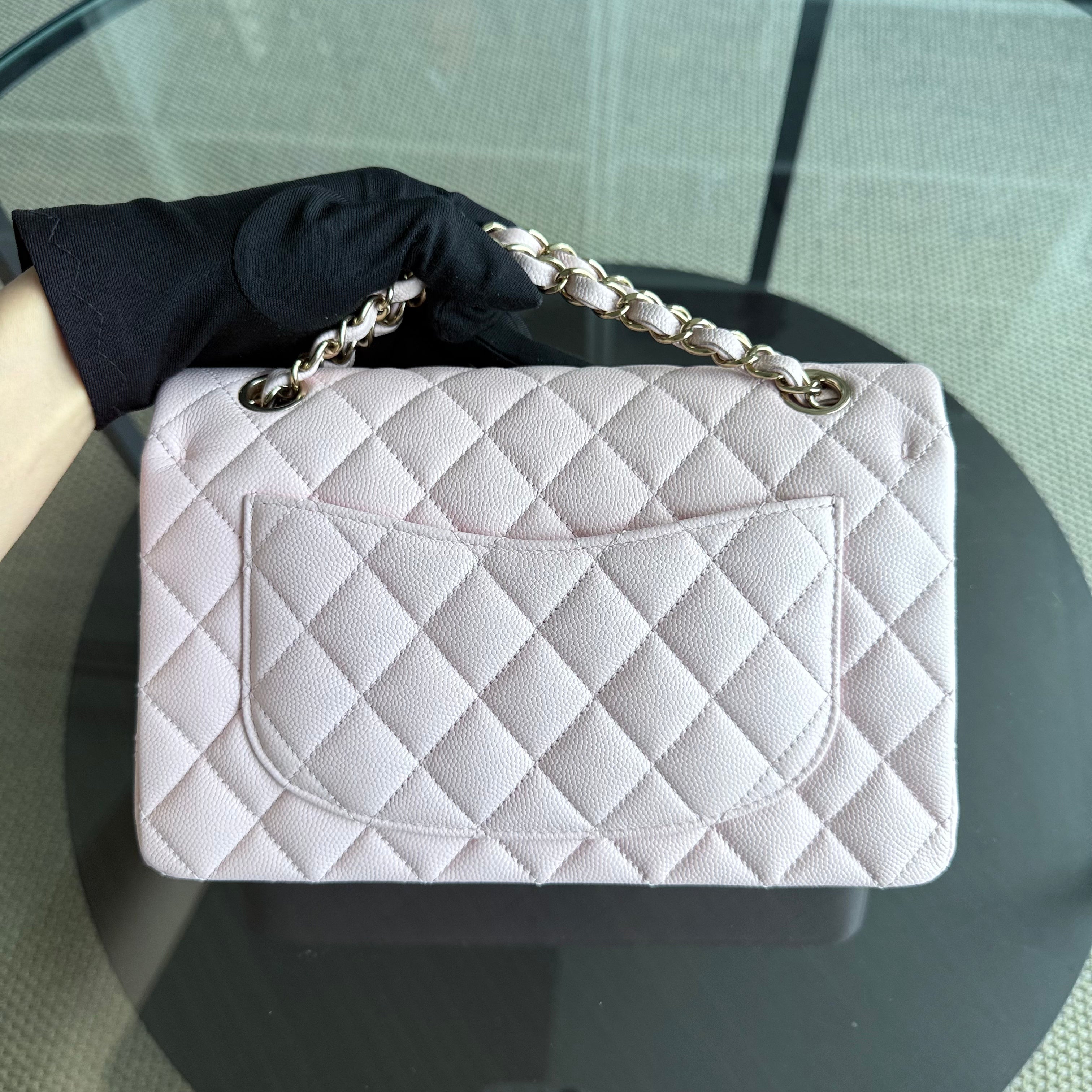 Chanel Classic Flap Small - Caviar 23CM Quilted Light Sakura Pink Gold Hardware Microchip