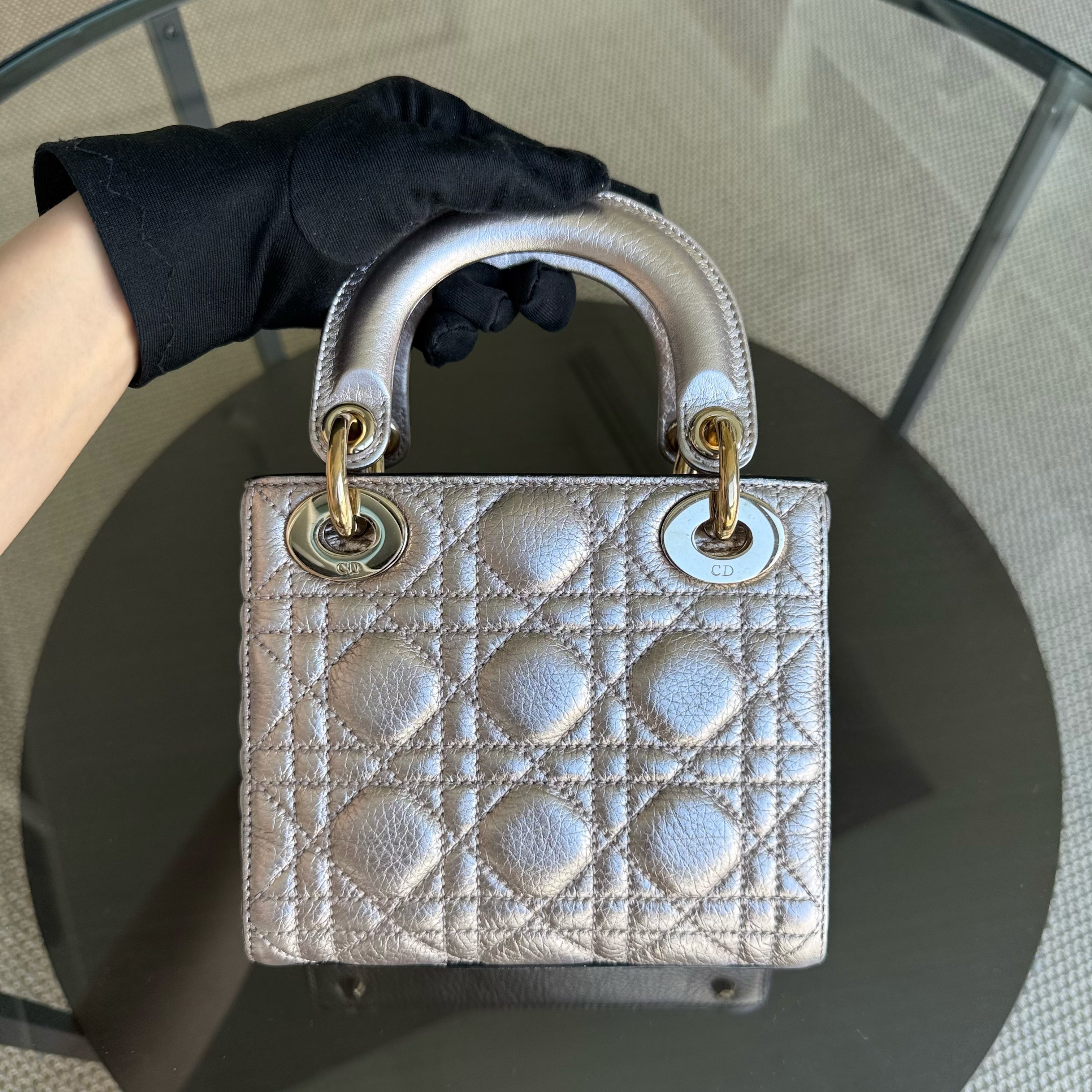 Dior Lady Mini - Cannage Calfskin Metallic Rose Gold Hardware
