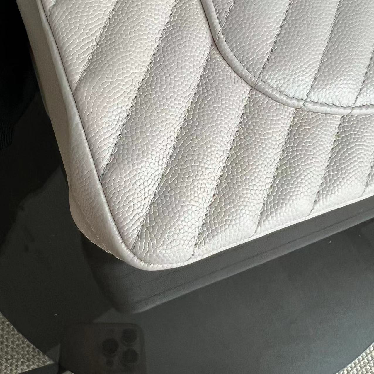 Balance of Chanel Classic Flap - Medium 25CM Caviar Chevron White Cream Silver Hardware Series 26