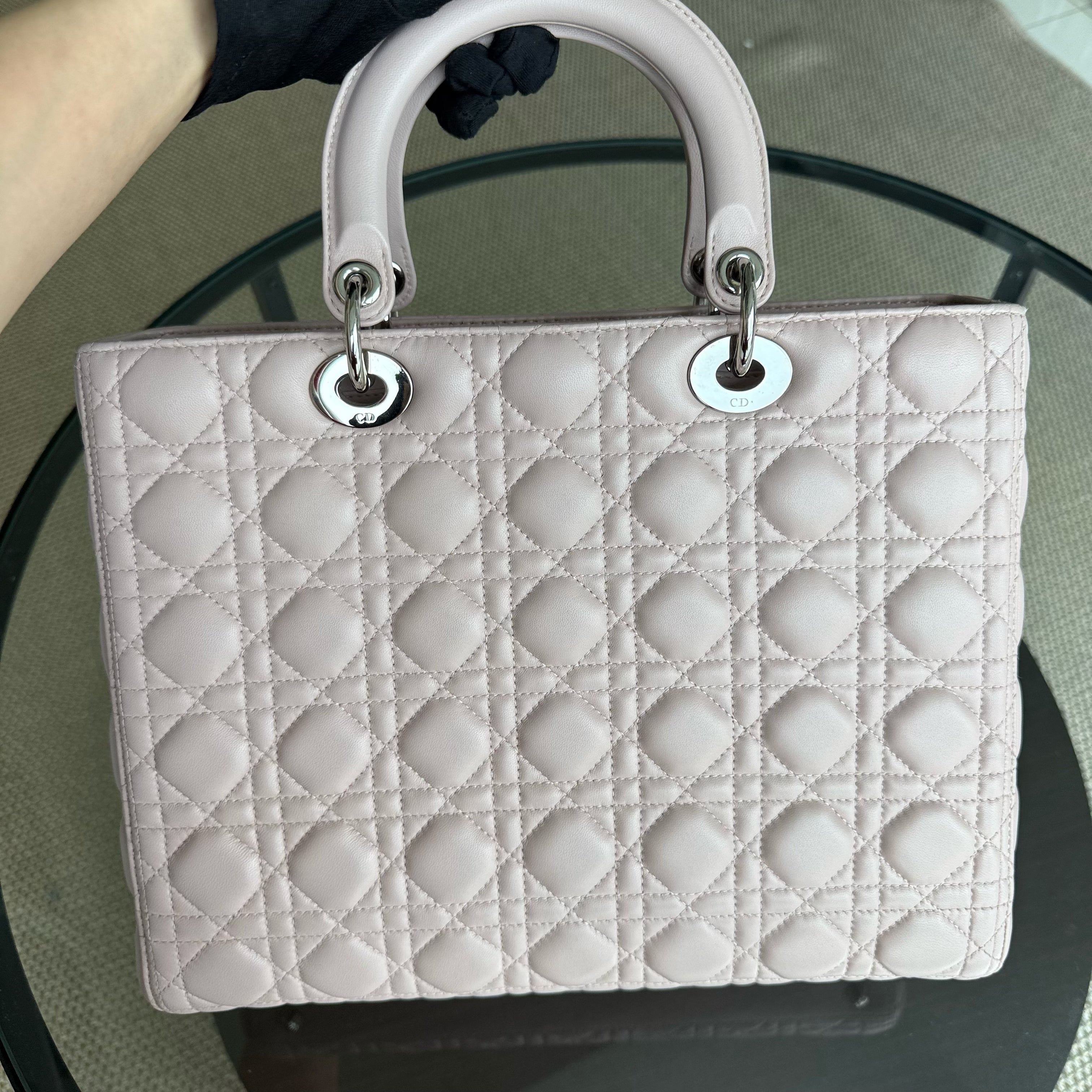 Dior Lady Large - Cannage Lambskin Light Pink Silver Hardware