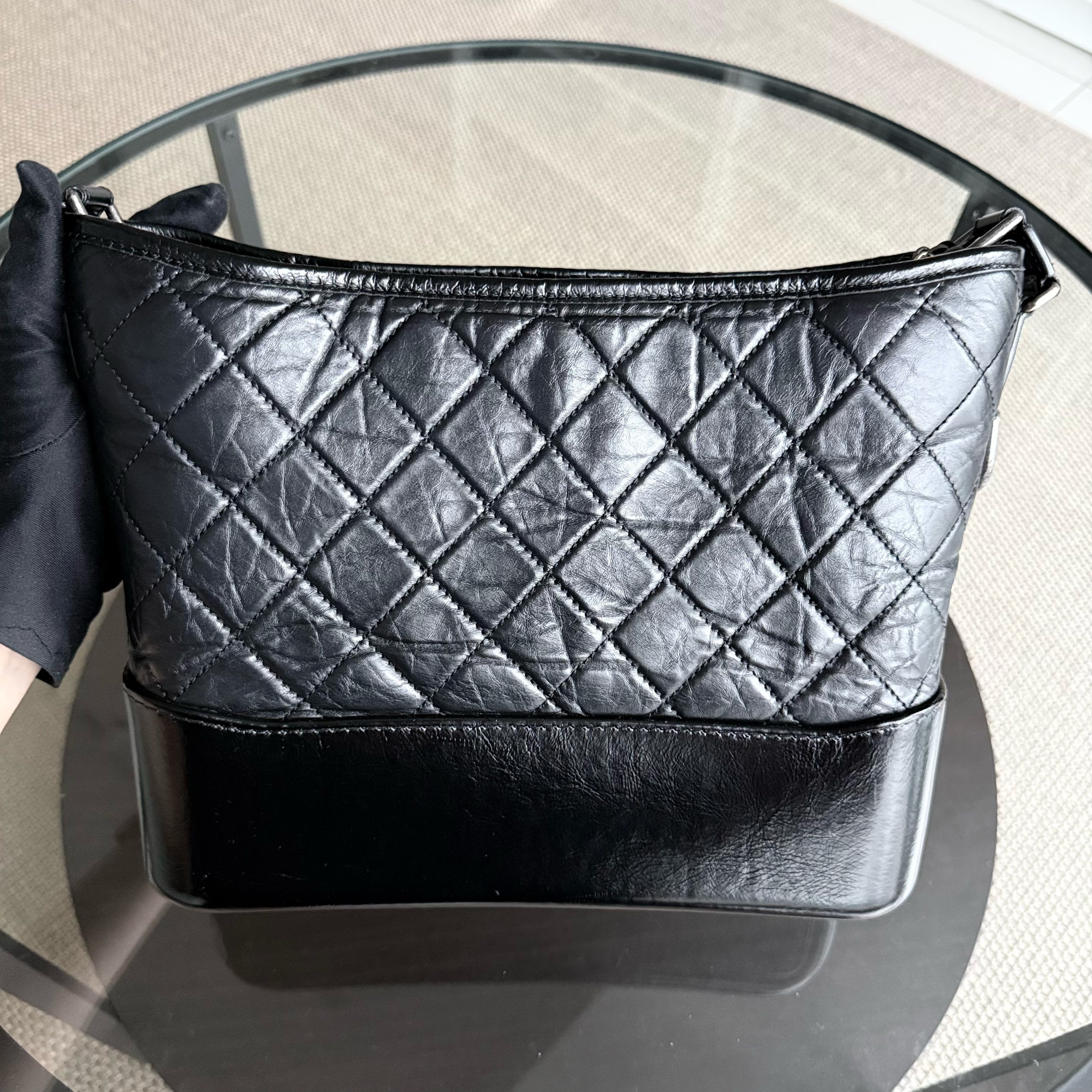 Chanel Gabrielle Medium - Quilted Aged Calfskin Black Two-tone Gold Hardware Series 25