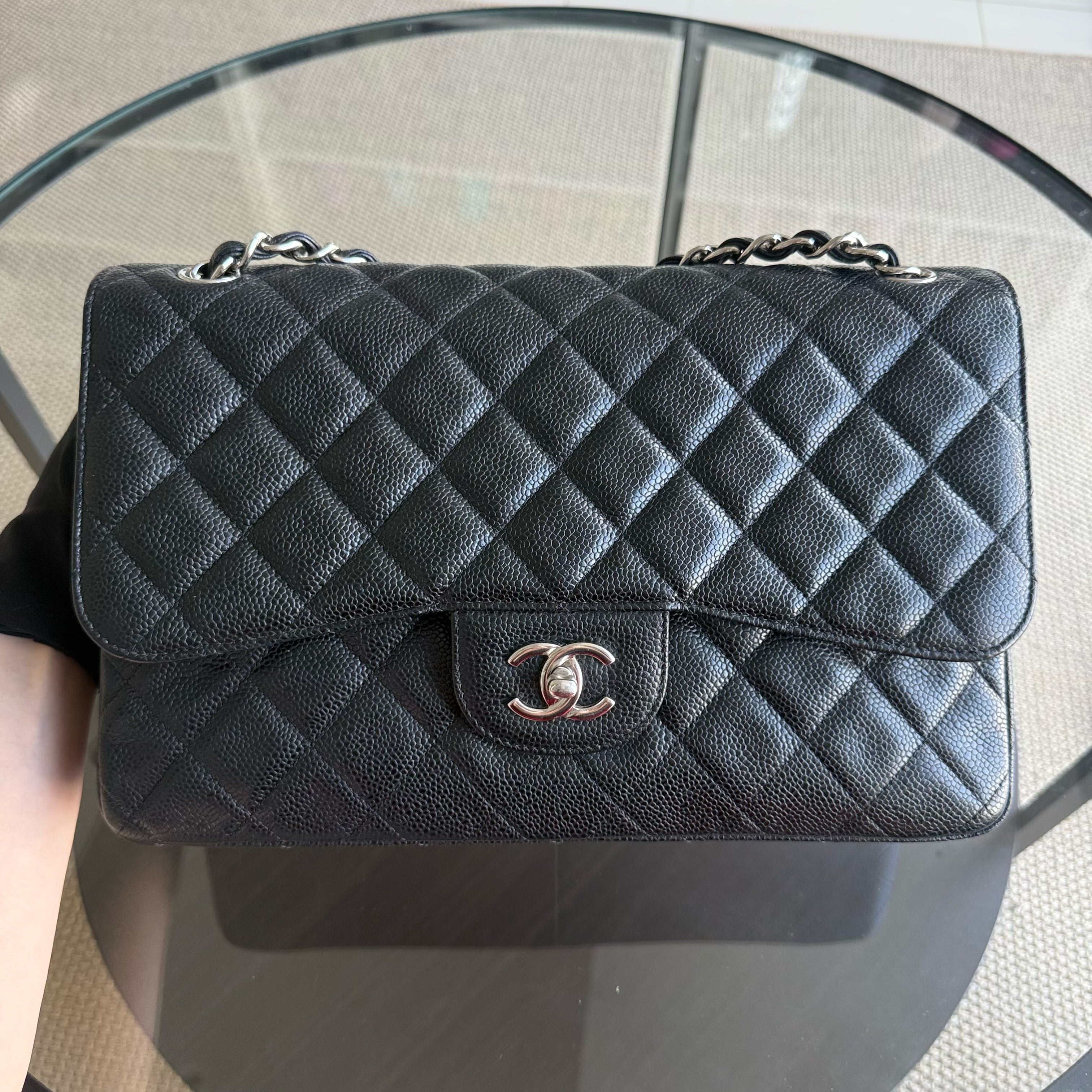 Chanel Classic Flap Jumbo - Double Flap Caviar 30CM Quilted Black Silver Hardware Series 15