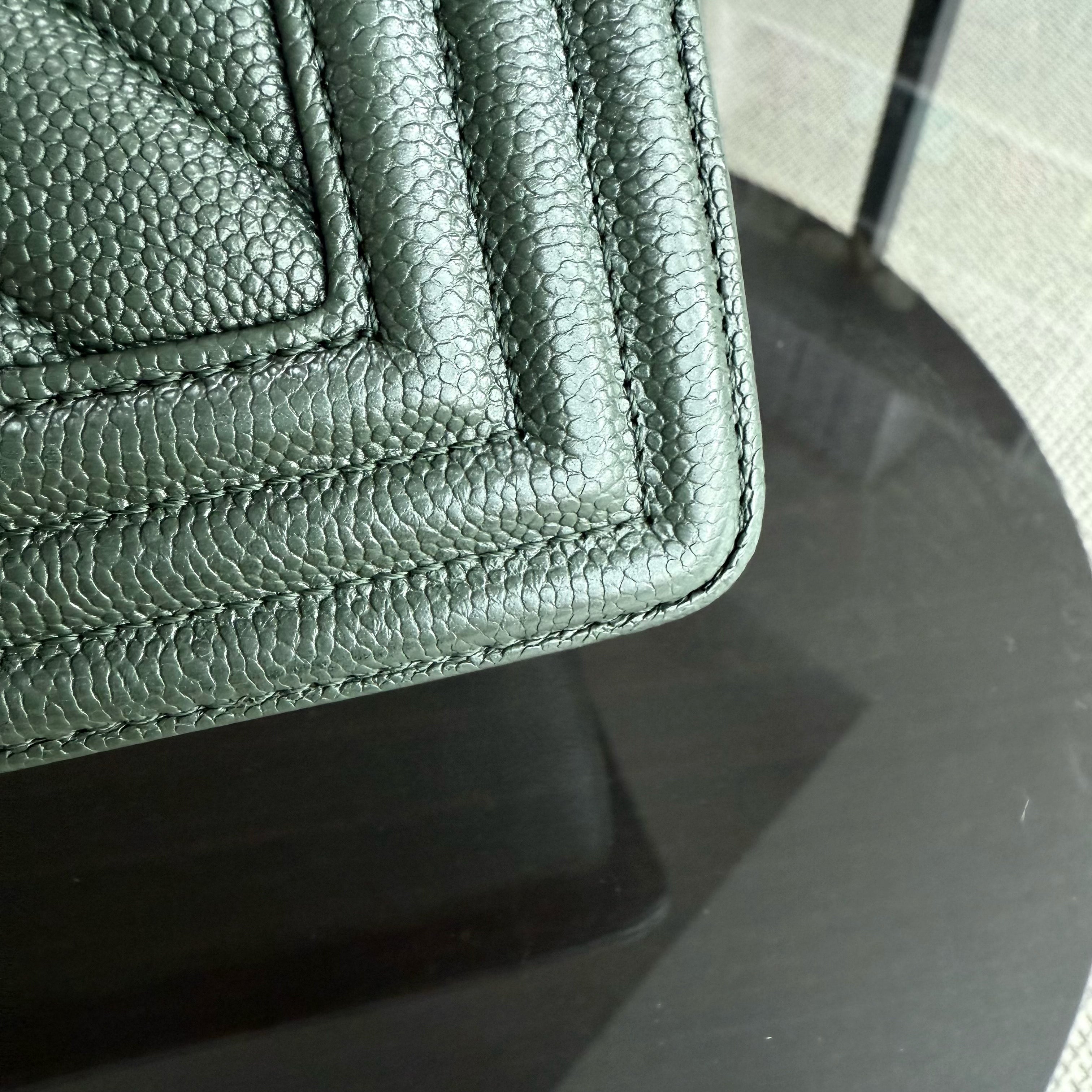 Chanel Boy Medium - Caviar 25CM Chevron Dark Green Ruthenium Silver Hardware Series 26