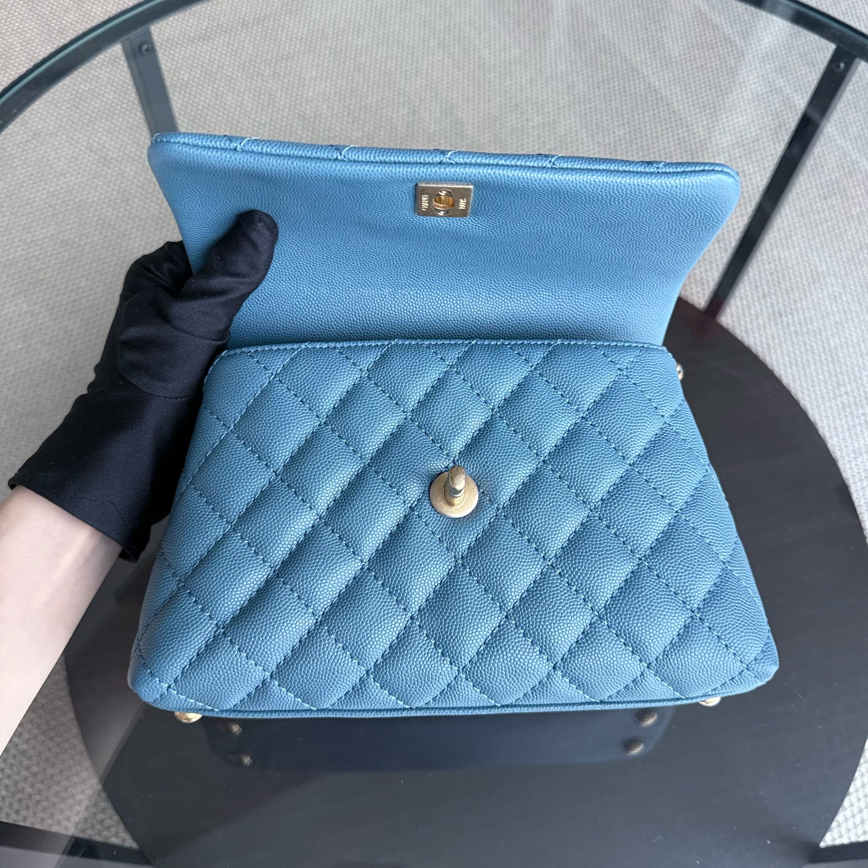 Chanel Coco Handle Small - Caviar 25CM Quilted Blue Gold Hardware Series 25