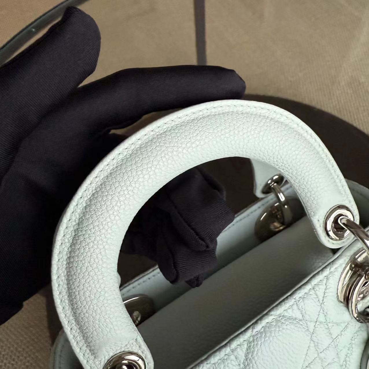*Rare Caviar* Dior Lady Mini - Cannage Grained Calfskin Glacier White Ice Blue Silver Hardware Adjustable Strap