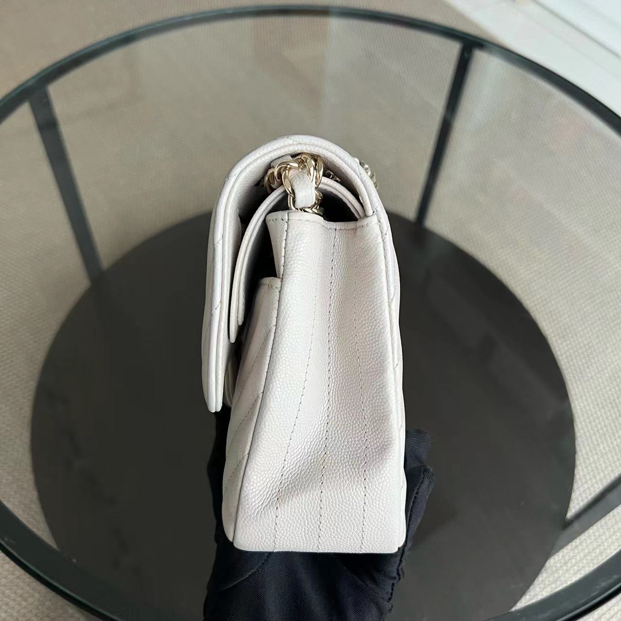 Balance of Chanel Classic Flap - Medium 25CM Caviar Chevron White Cream Silver Hardware Series 26