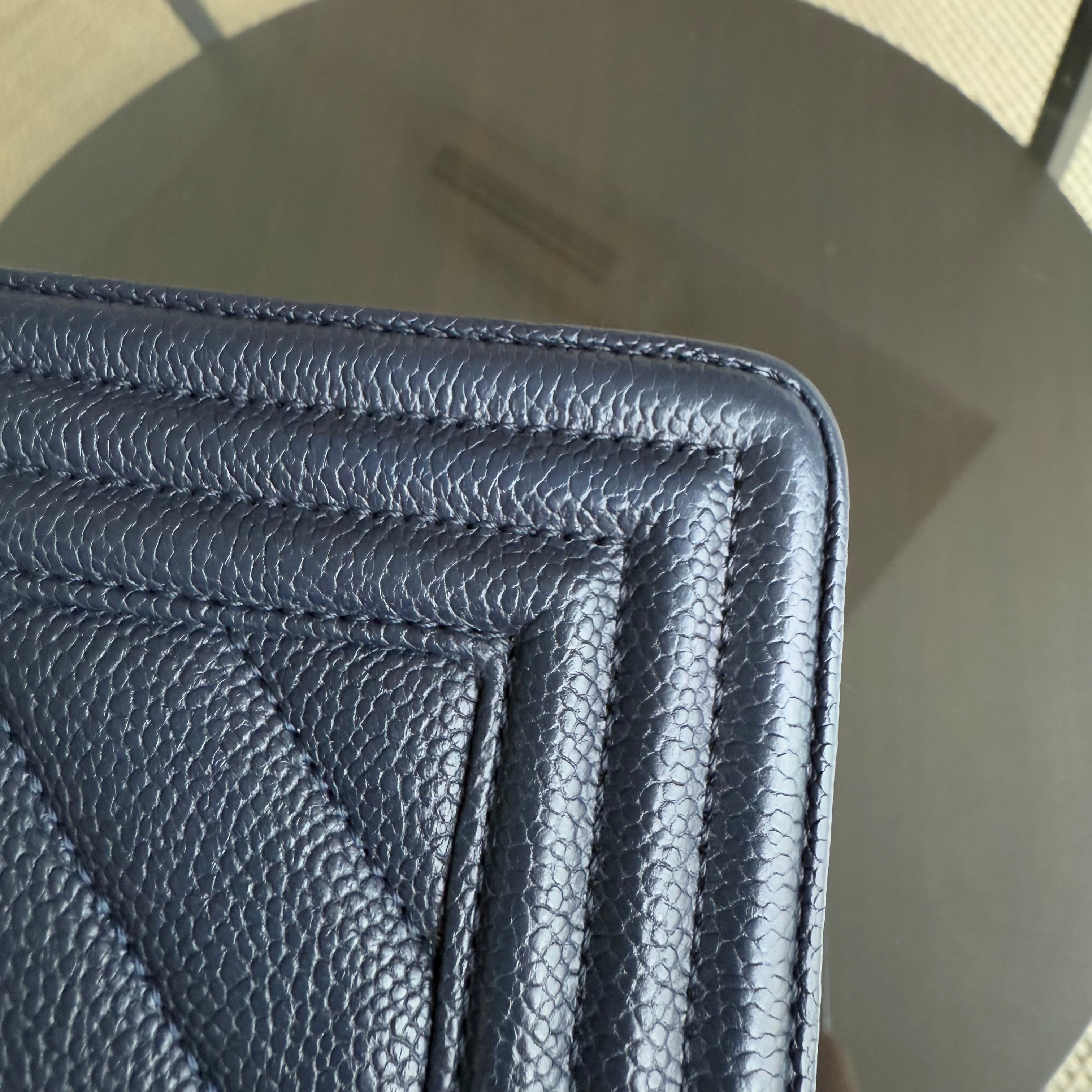 Chanel Boy Medium - Caviar 25CM Chevron Dark Navy Blue Gold Hardware Series 24