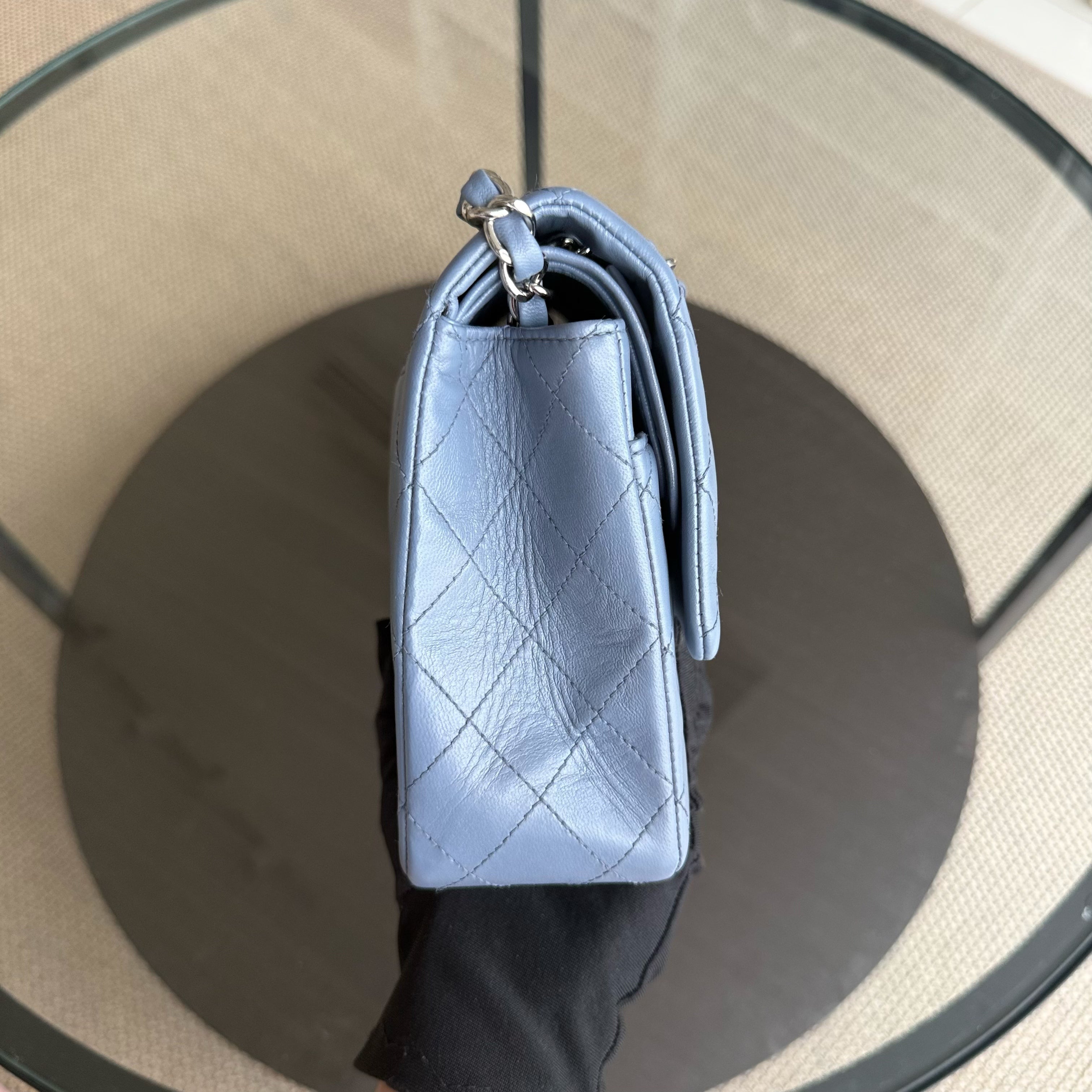 Chanel Classic Flap Medium - 25CM Lambskin Quilted Haze Blue Silver Hardware Series 16