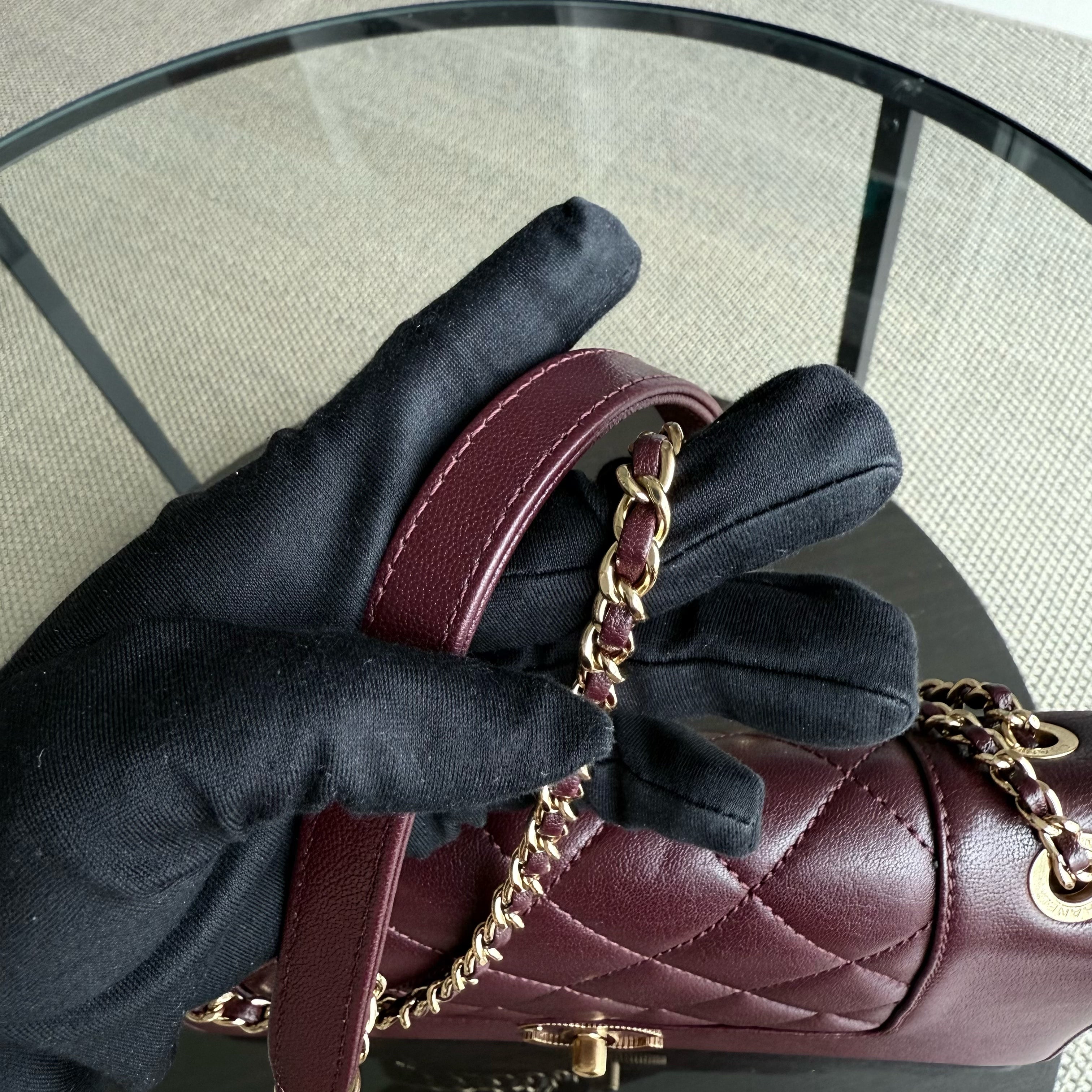 Chanel Mademoiselle Seasonal Flap - 25CM Quilted Lambskin Burgundy Gold Hardware Series 23