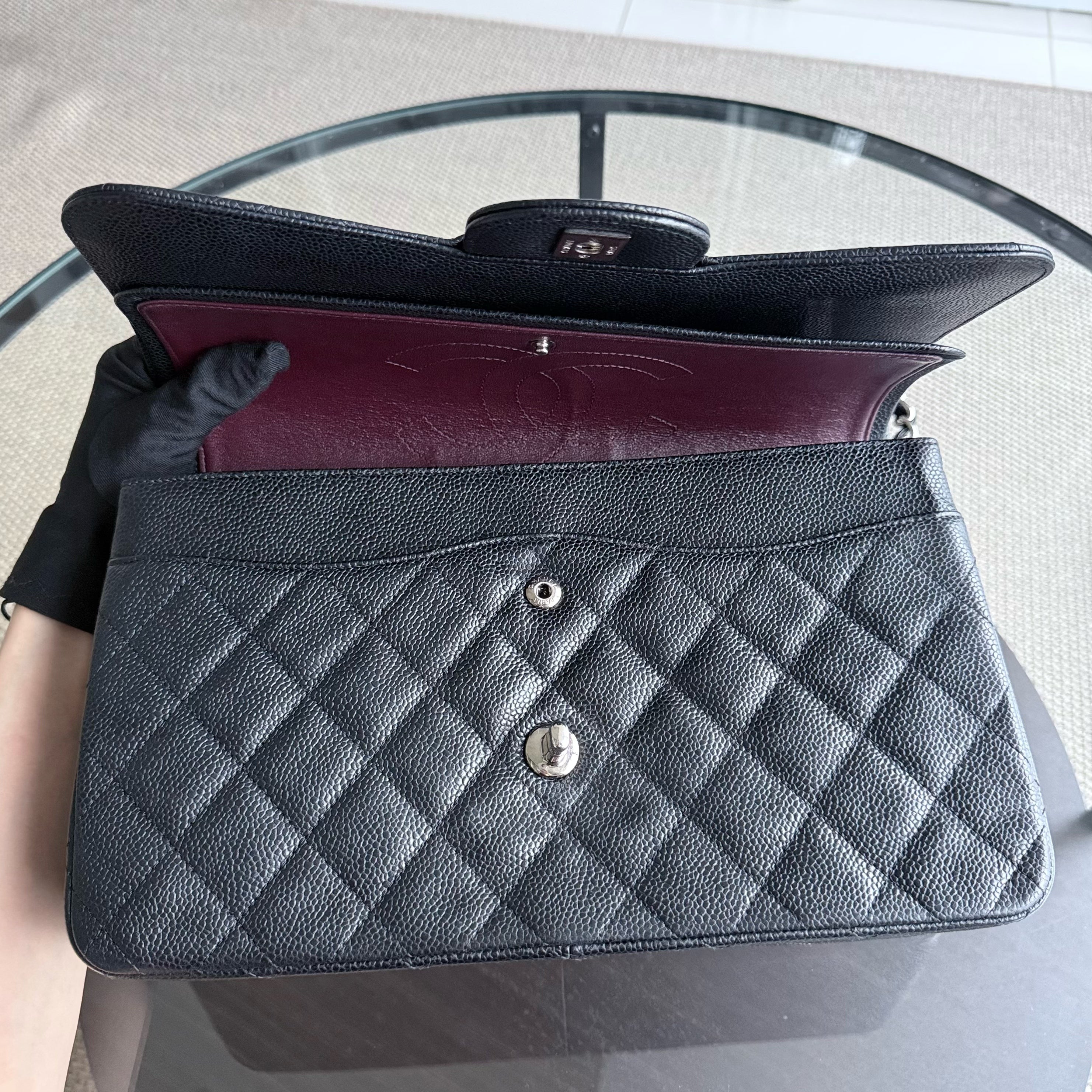 Chanel Classic Flap Jumbo - Caviar 30CM Quilted Black Silver Hardware Series 19