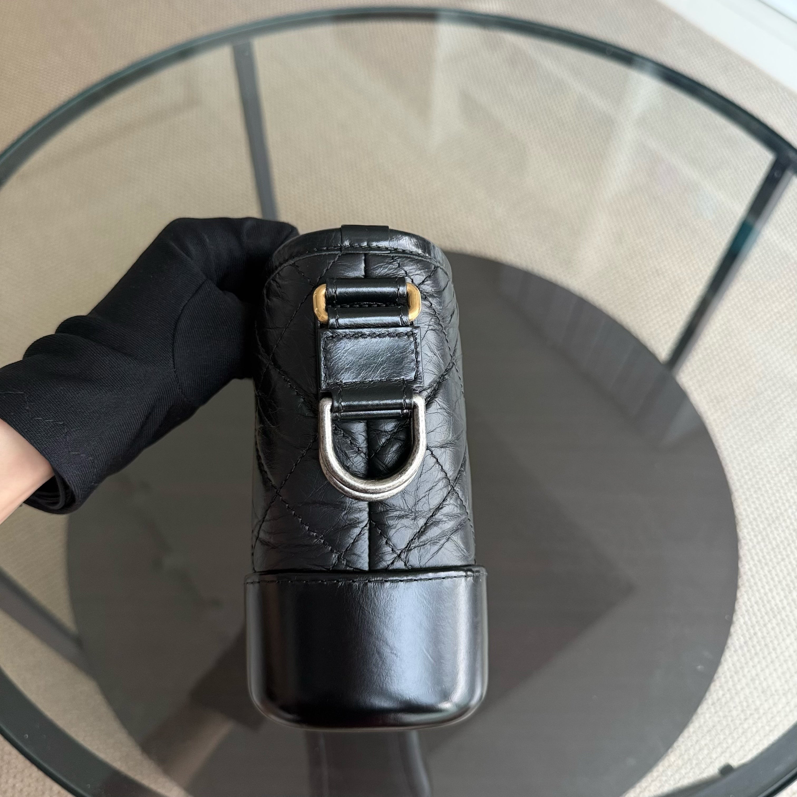 Chanel Gabrielle Small - Quilted Aged Calfskin Black Two-tone Gold Hardware