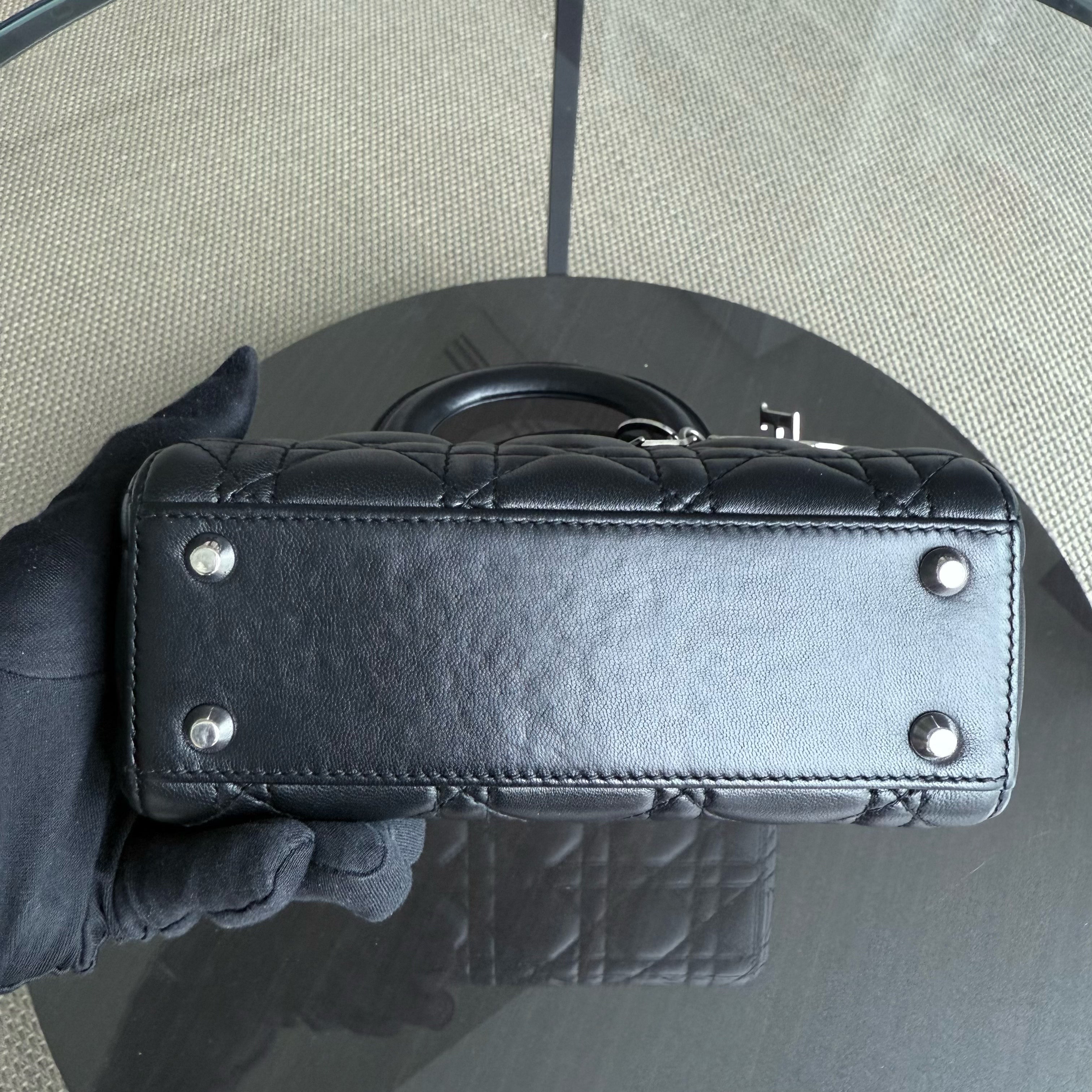 Dior Lady Mini - Cannage Lambskin Black Silver Hardware Chain Strap