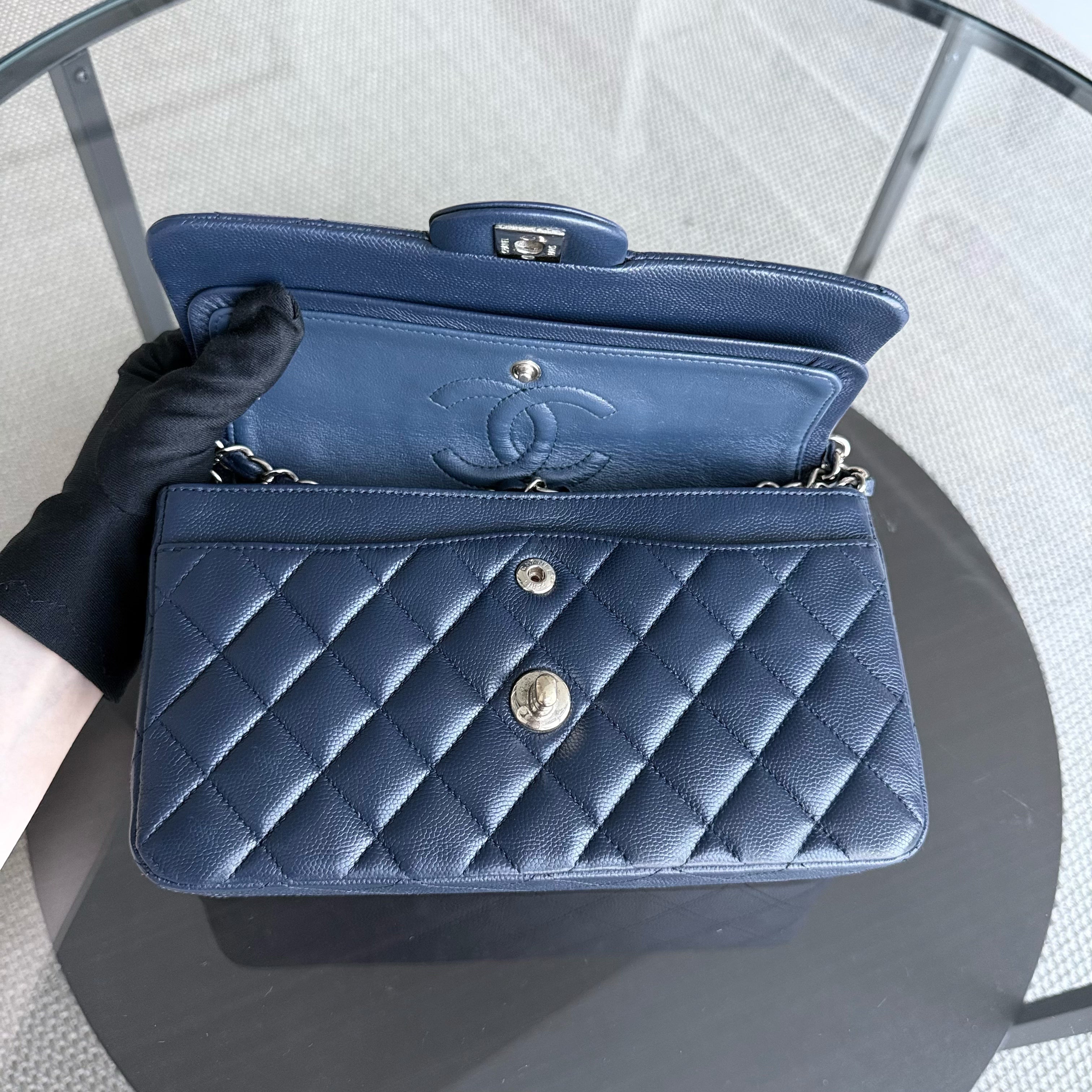 Chanel Classic Flap Small - Caviar 23CM Quilted Dark Blue Gold Hardware Series 24